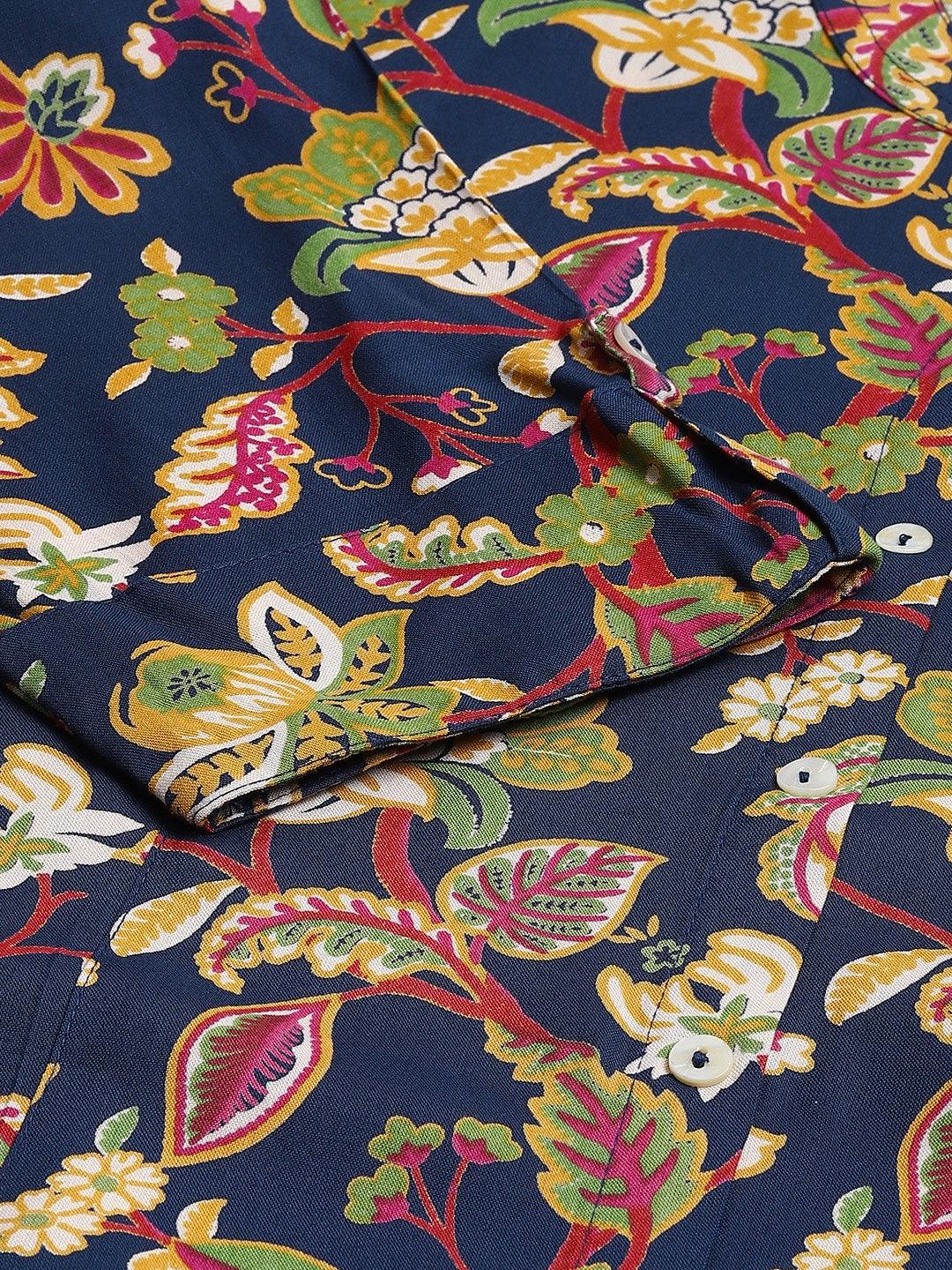 Jamal Jamaloo Navy Blue Floral Rayon A-line Shirts Style Top - Jamal Jamaloo