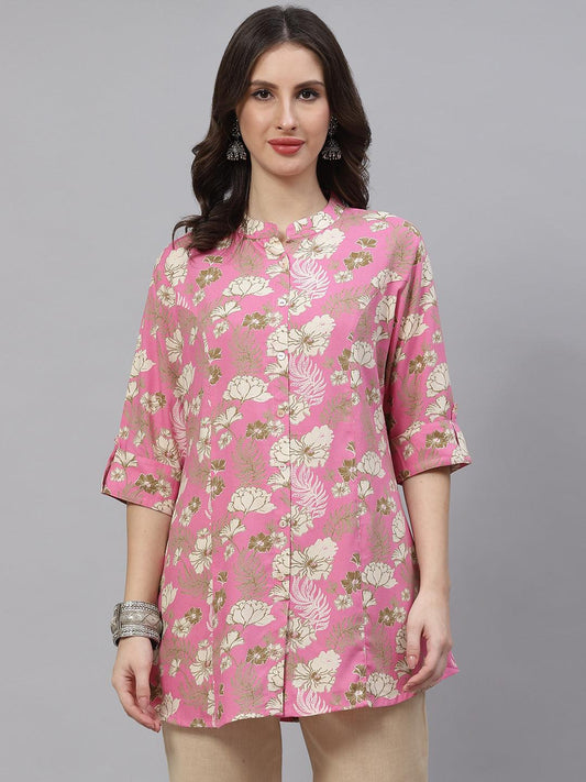 Jamal Jamaloo Light Pink Floral Rayon A-line Top - Jamal Jamaloo