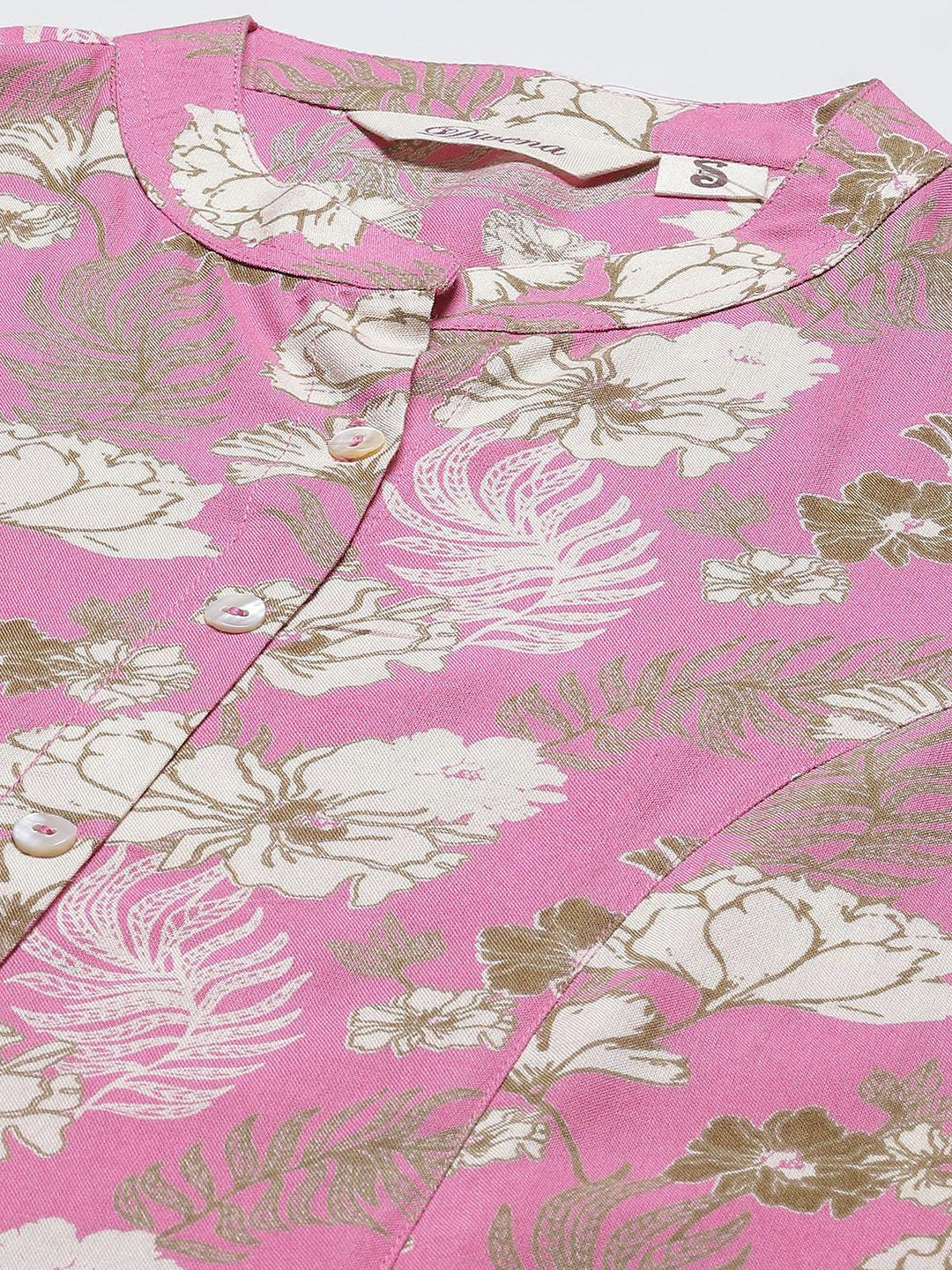 Jamal Jamaloo Light Pink Floral Rayon A-line Top - Jamal Jamaloo