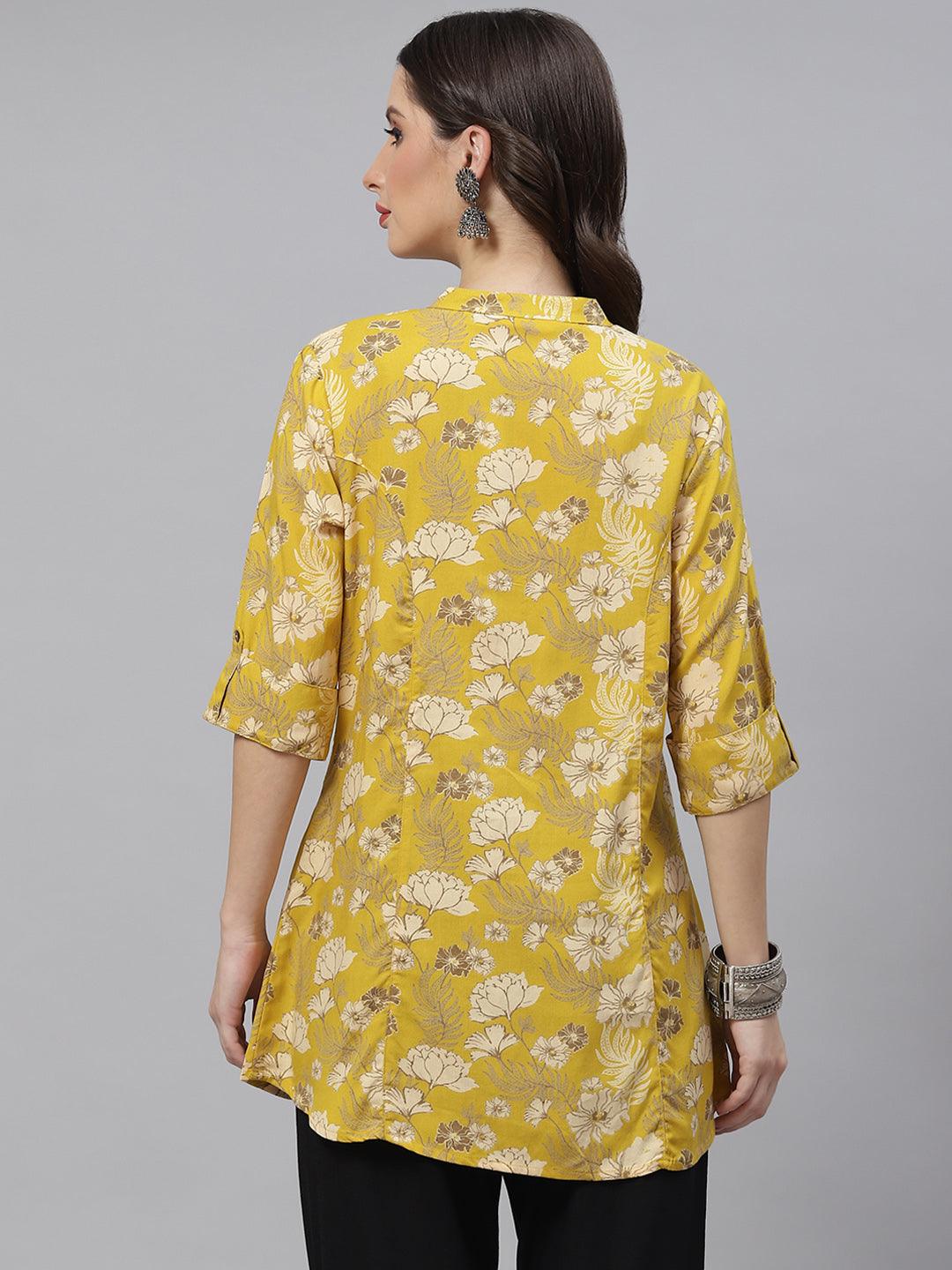 Jamal Jamaloo Mustard Floral Rayon A-lineTop - Jamal Jamaloo