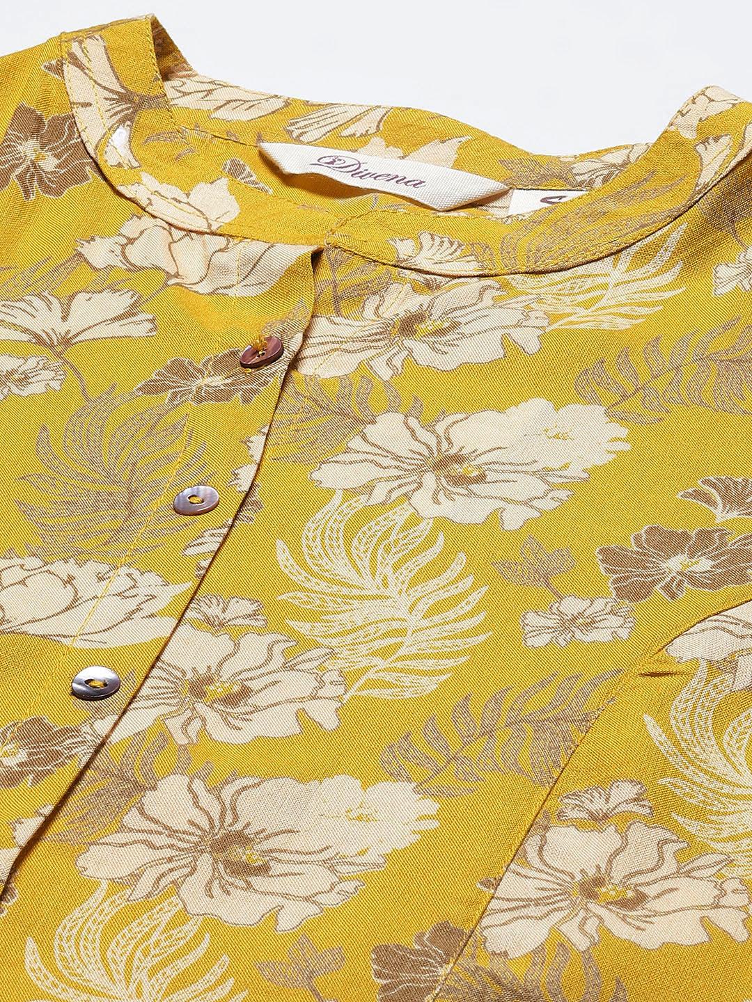 Jamal Jamaloo Mustard Floral Rayon A-lineTop - Jamal Jamaloo