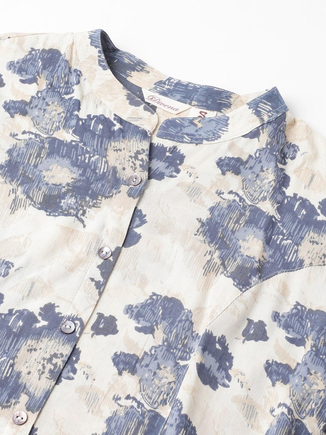 Jamal Jamaloo Cream Floral Printed Rayon A-line Shirt Style Top - Jamal Jamaloo