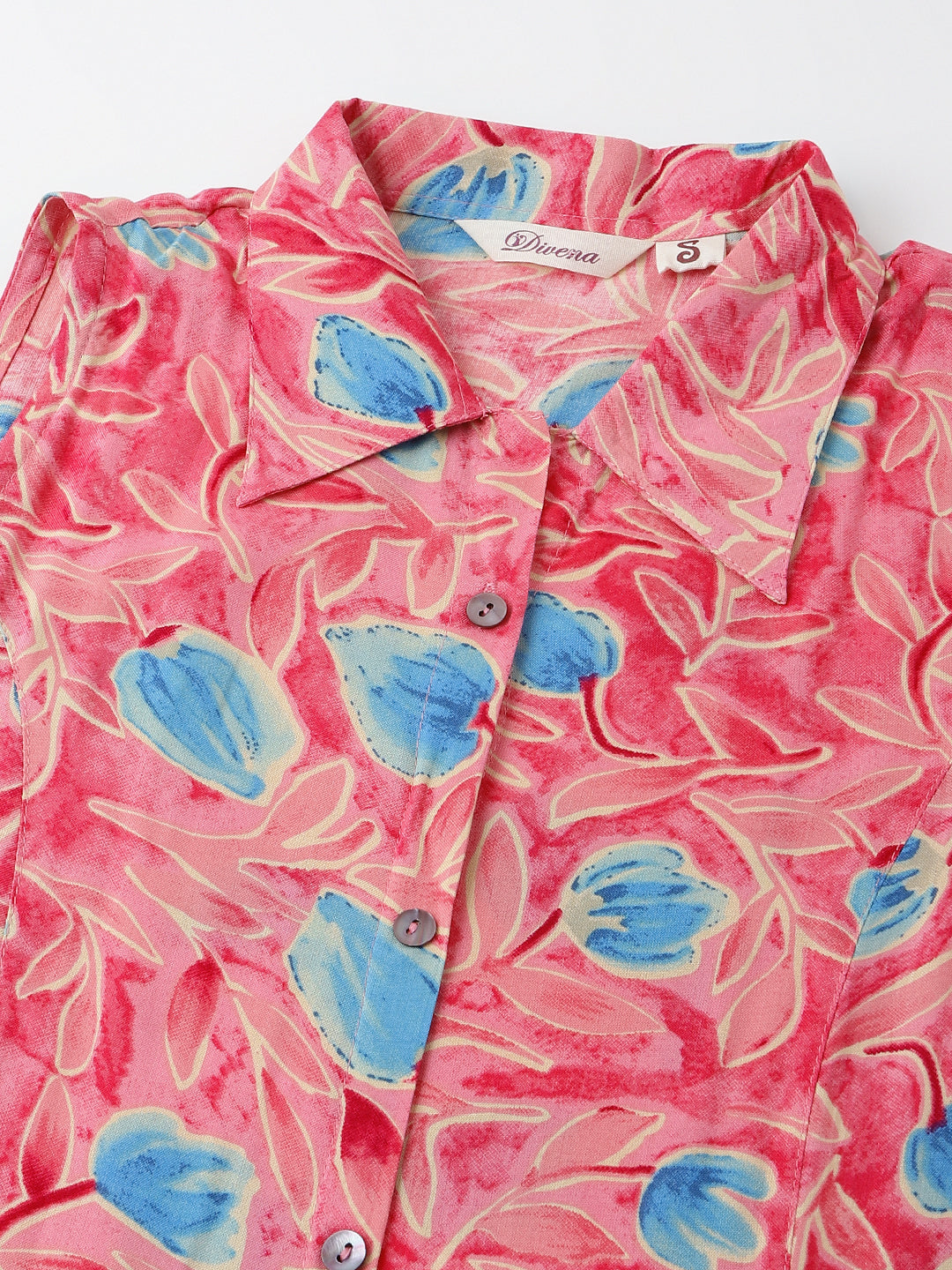 Pink Floral Print Rayon A-Line Midi Dress with Attached Sleeves for Women