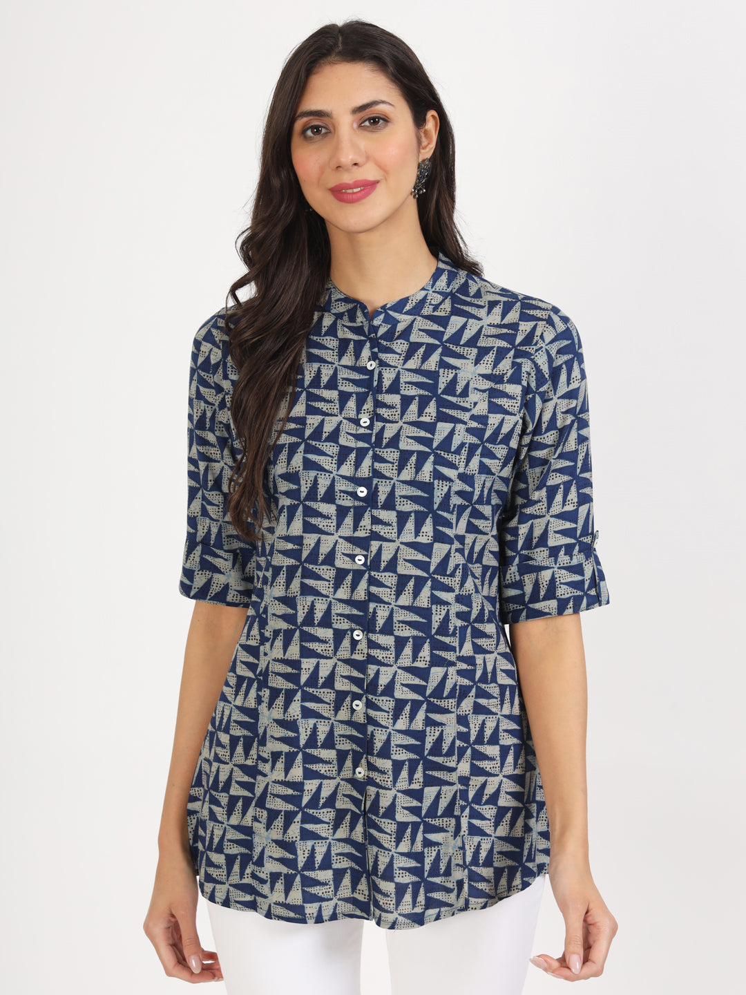 Blue Floral Printed Cotton Top