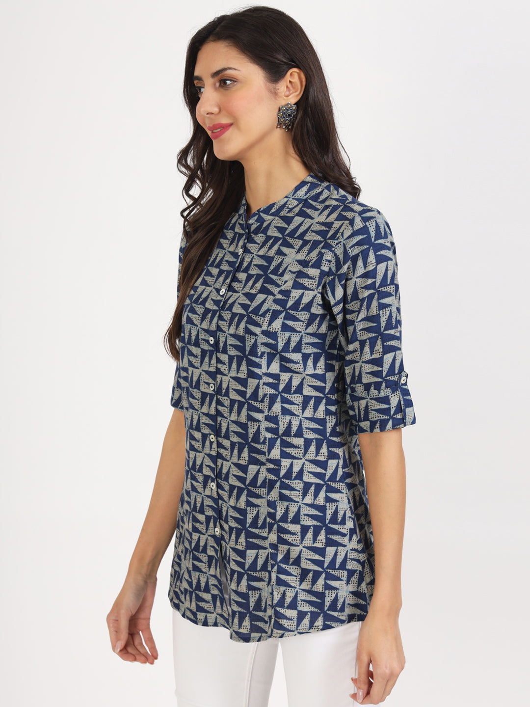 Blue Floral Printed Cotton Top