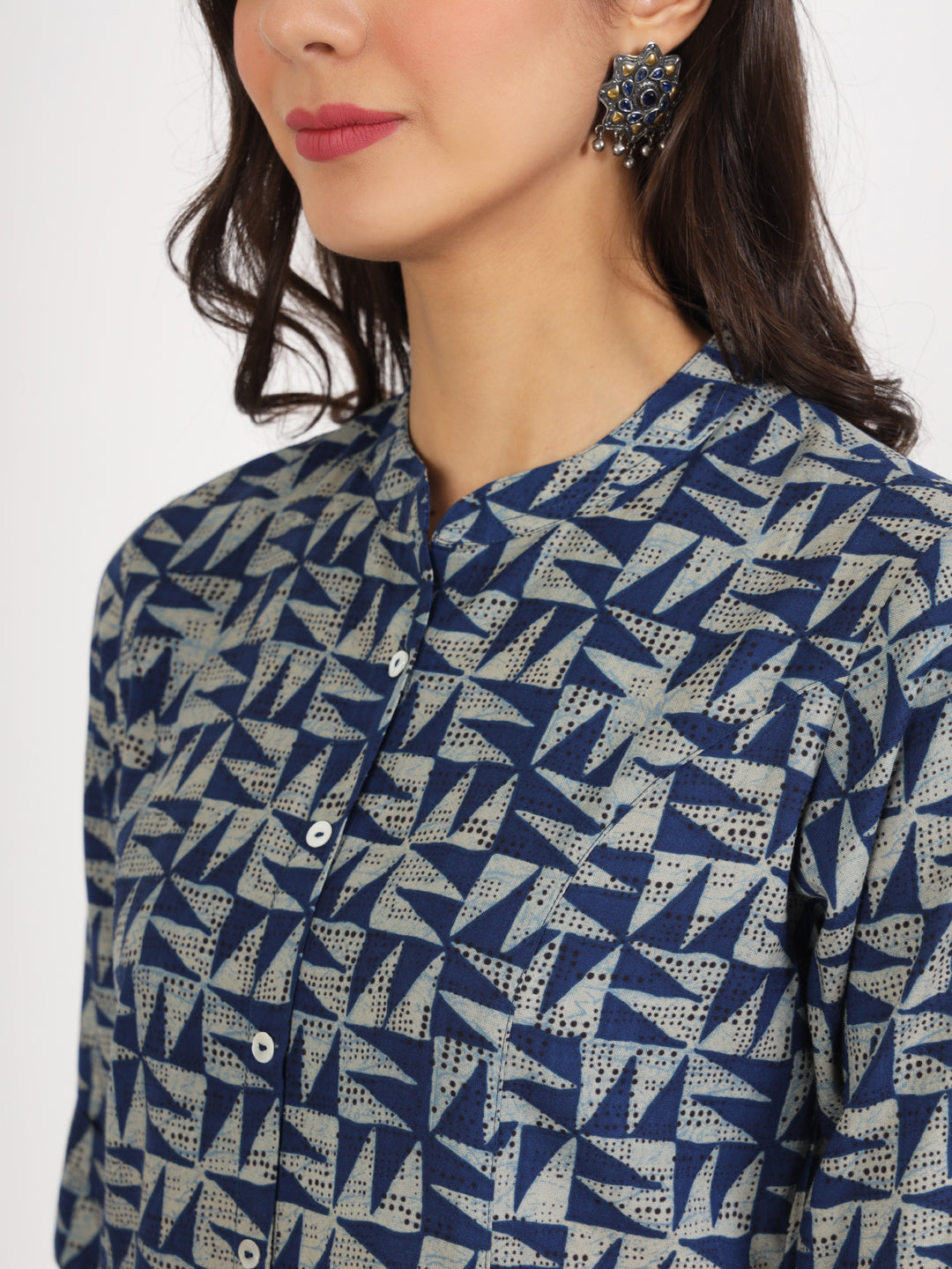 Blue Floral Printed Cotton Top