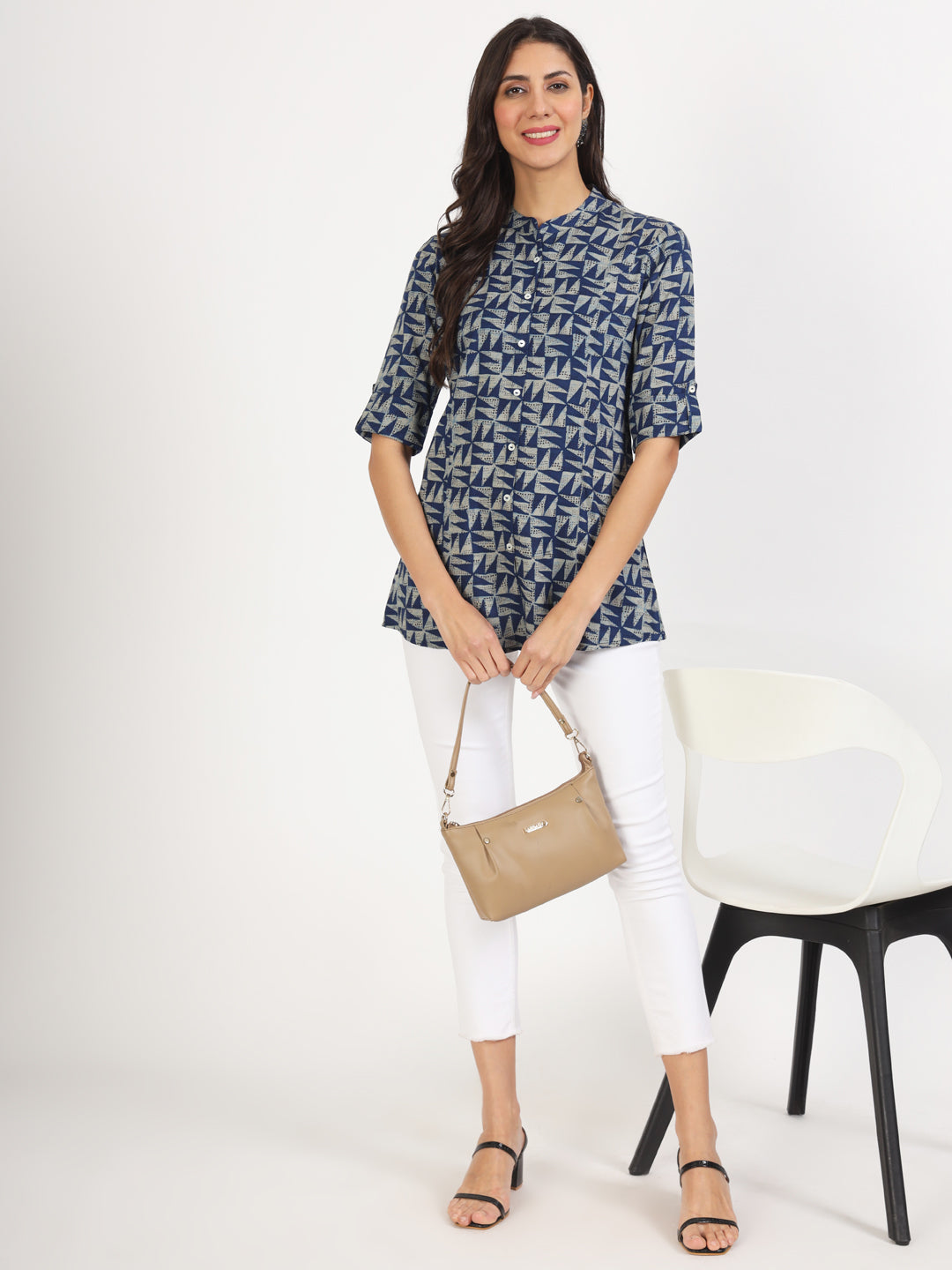 Blue Floral Printed Cotton Top