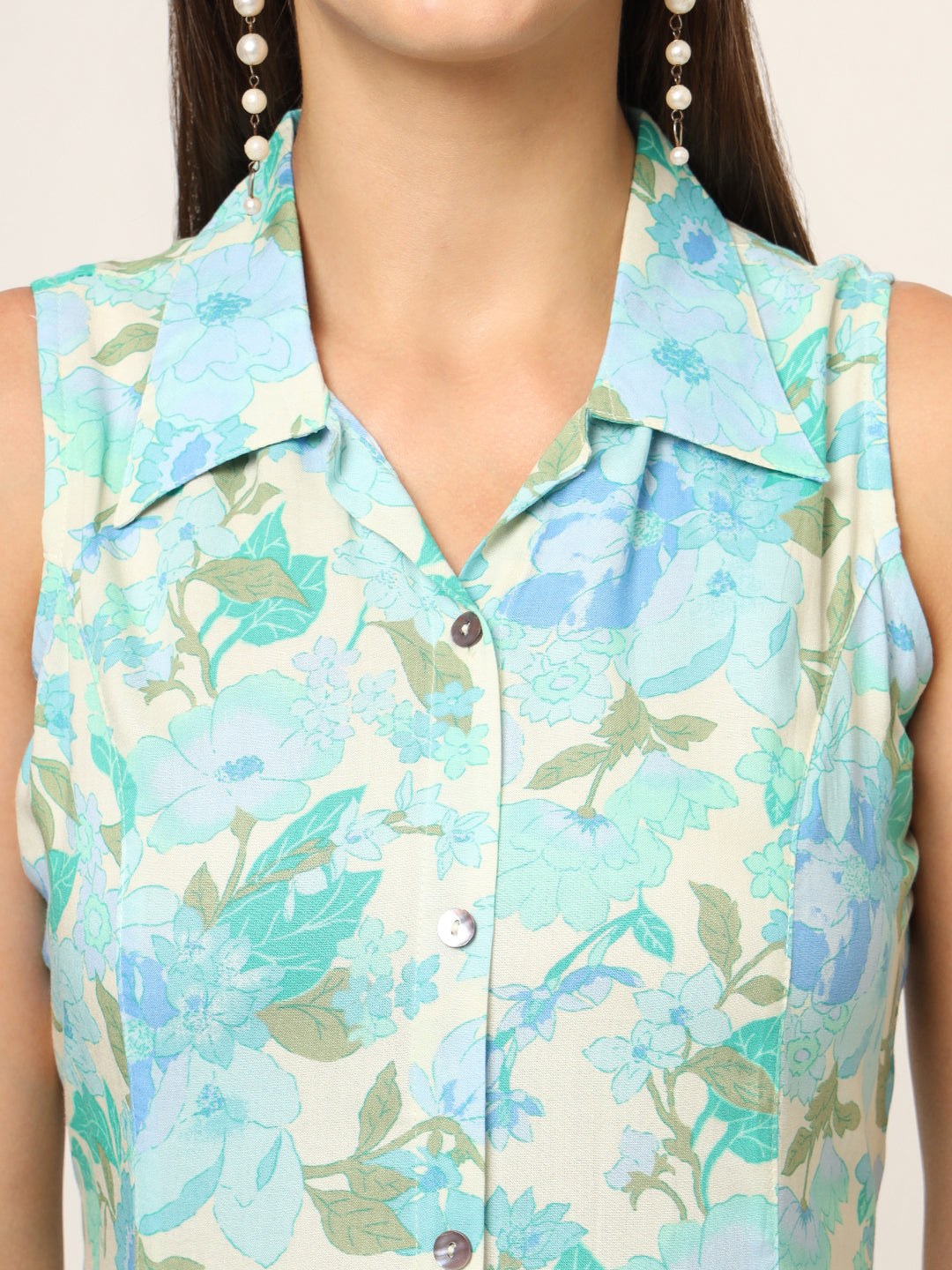 Green Floral Print A-Line Midi Dress
