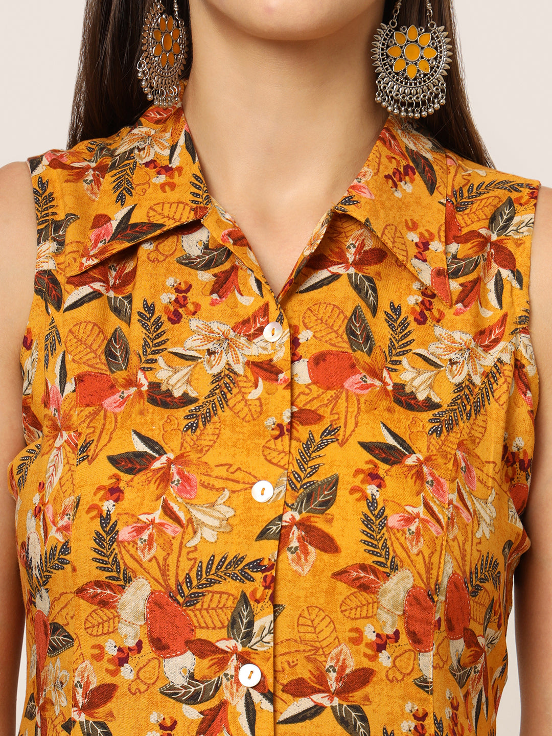 Yellow Floral Print A-Line Midi Dress