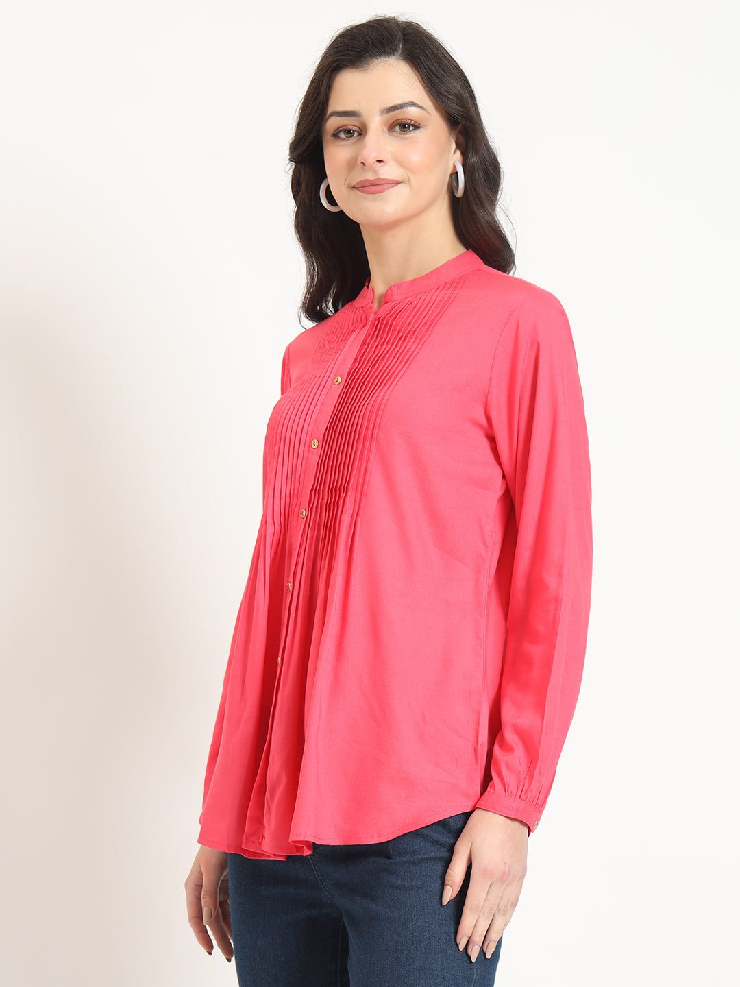 Peach Solid Print Rayon Fabric Straight Top