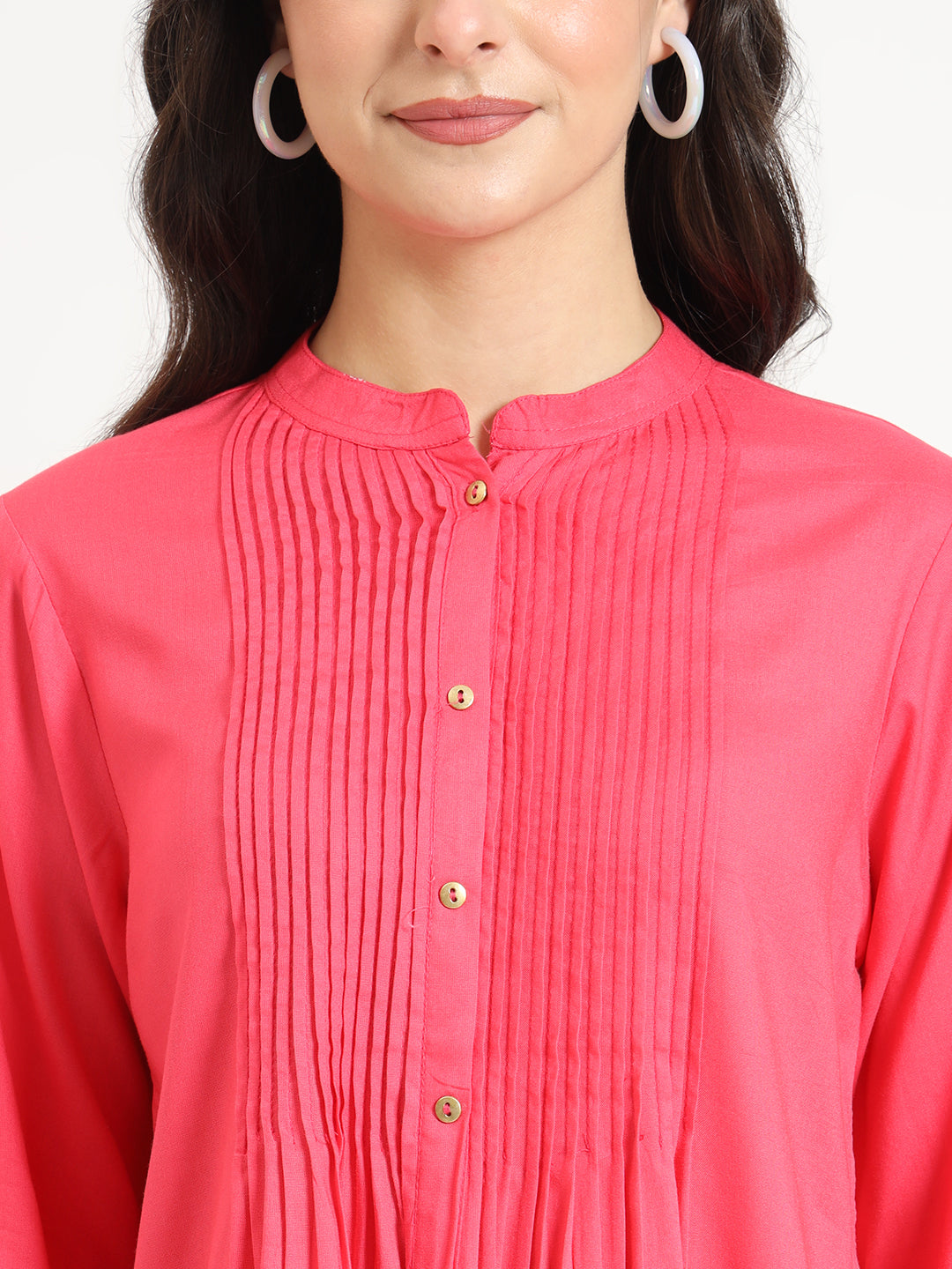 Peach Solid Print Rayon Fabric Straight Top