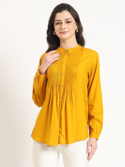 Mustard Solid Print Rayon Fabric Straight Top
