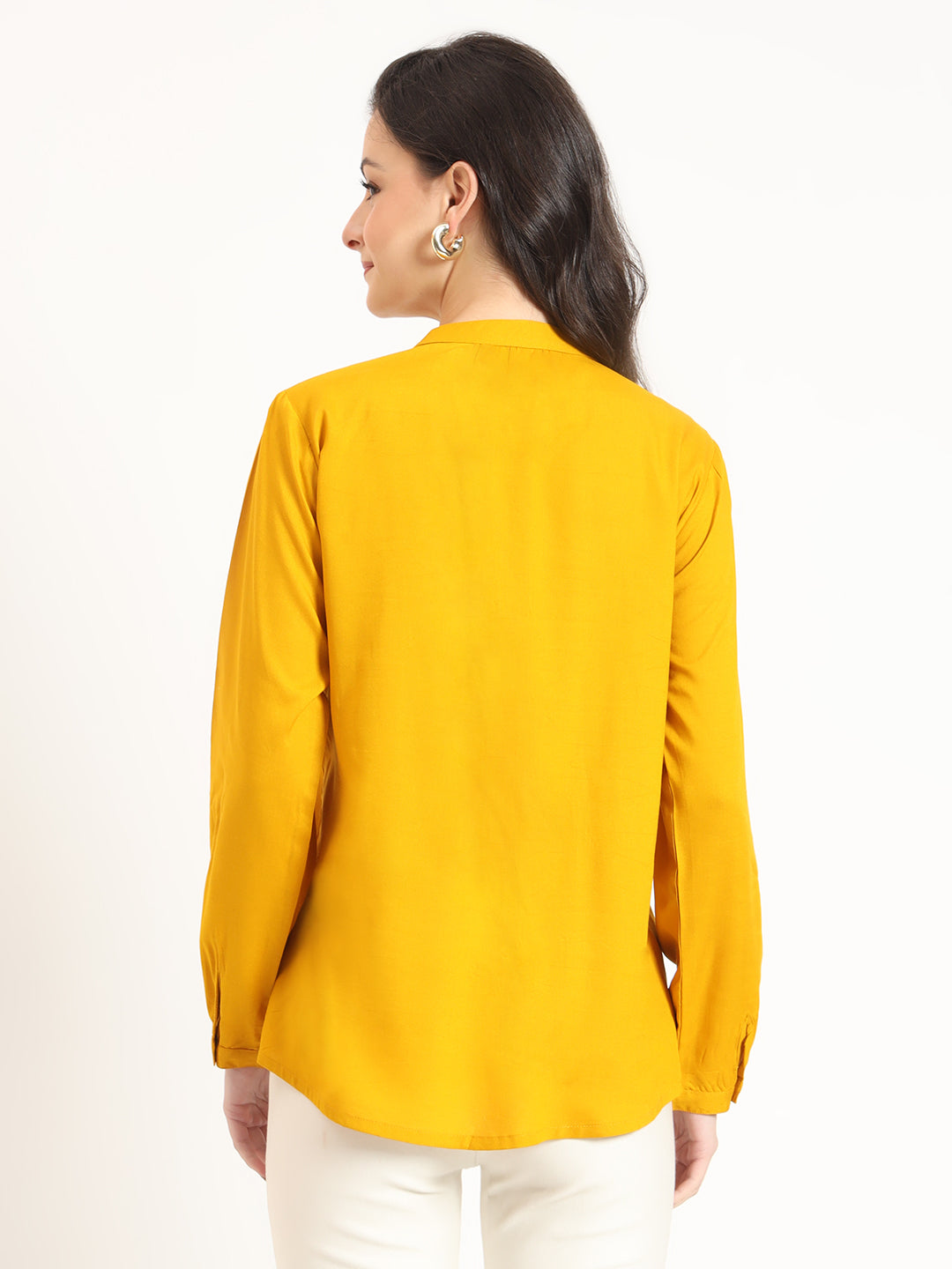 Mustard Solid Print Rayon Fabric Straight Top