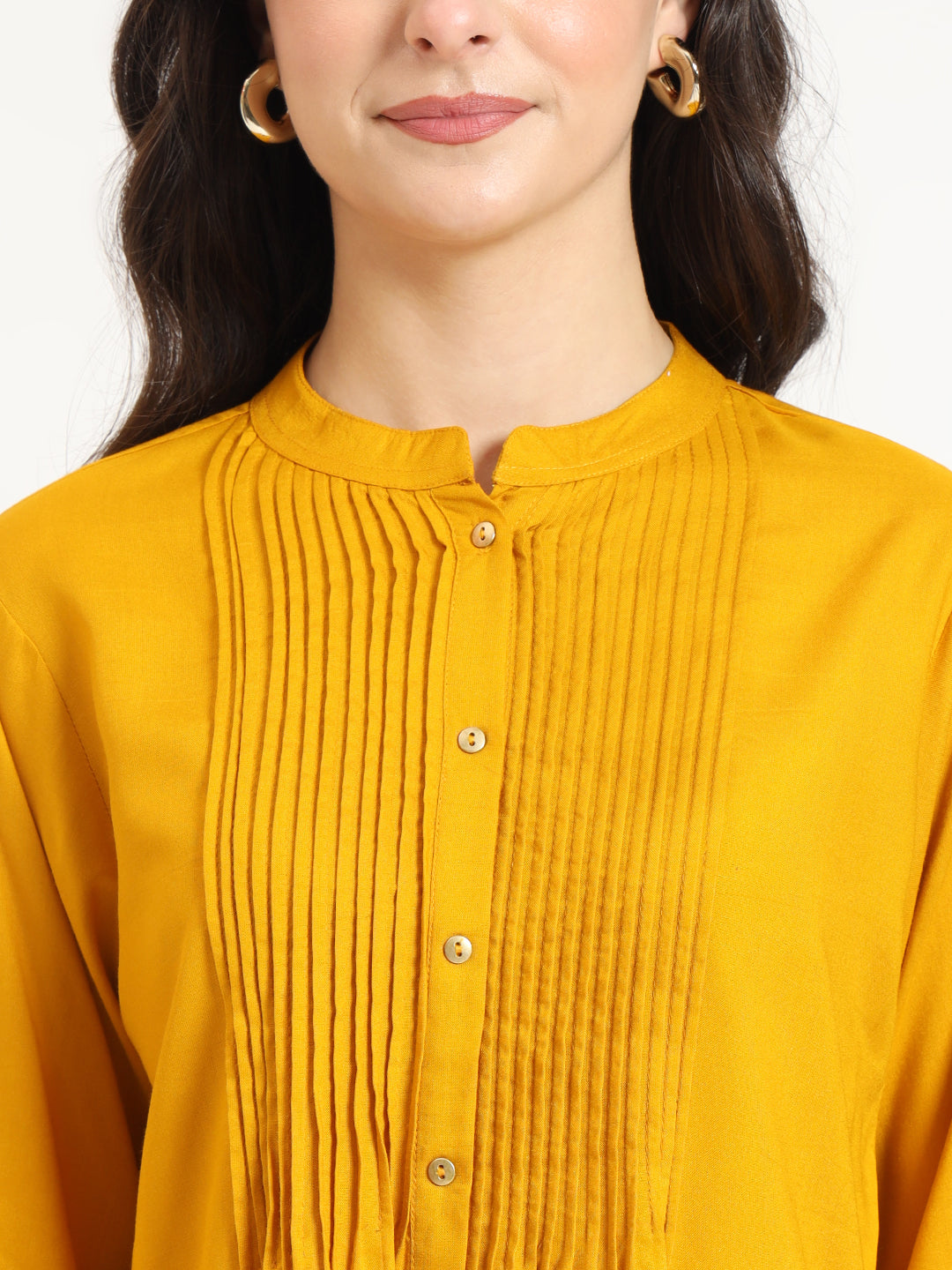 Mustard Solid Print Rayon Fabric Straight Top