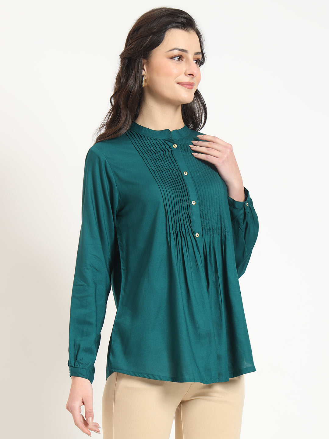 Turquoise Solid Print Rayon Fabric Straight Top