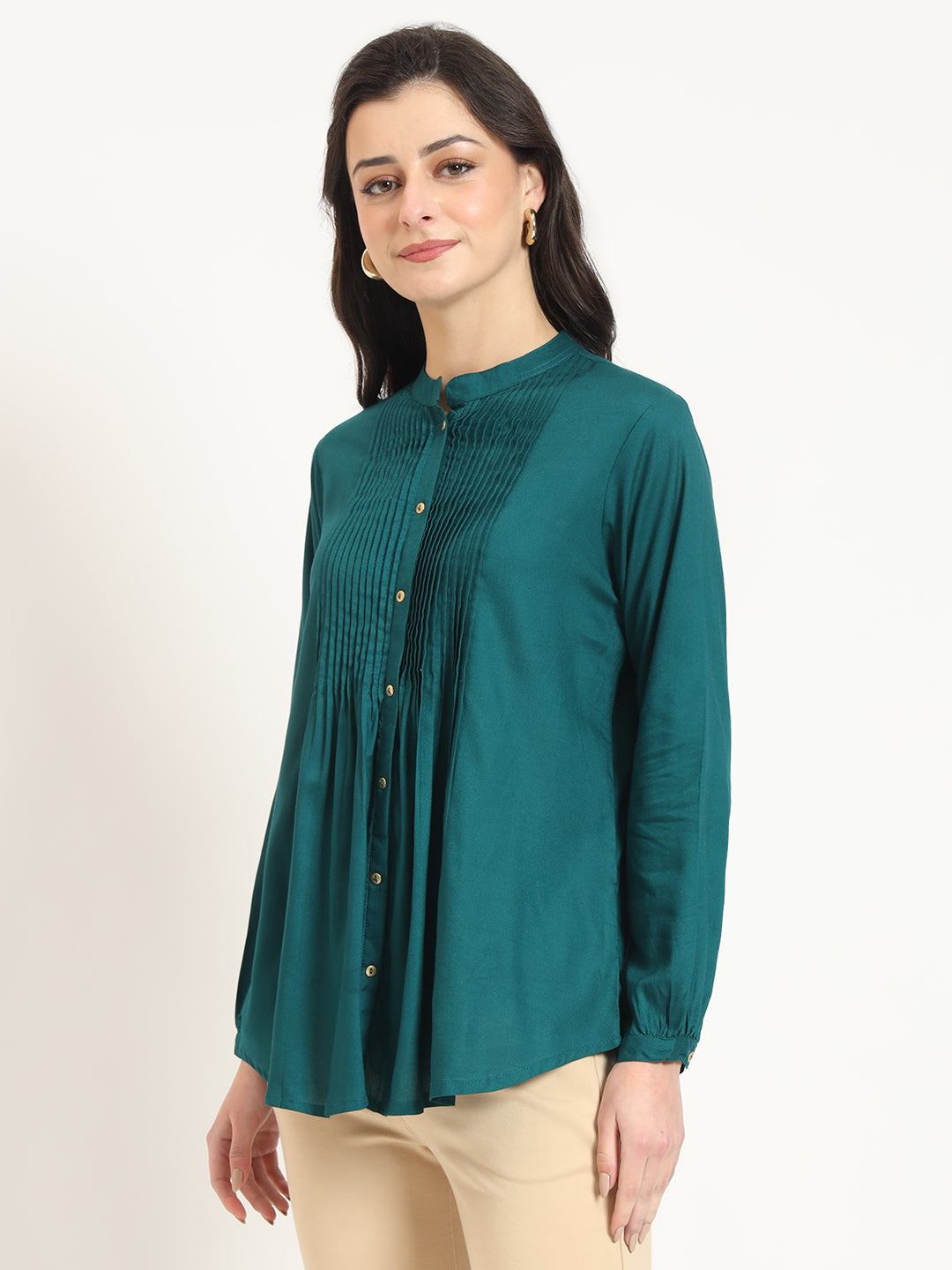 Turquoise Solid Print Rayon Fabric Straight Top