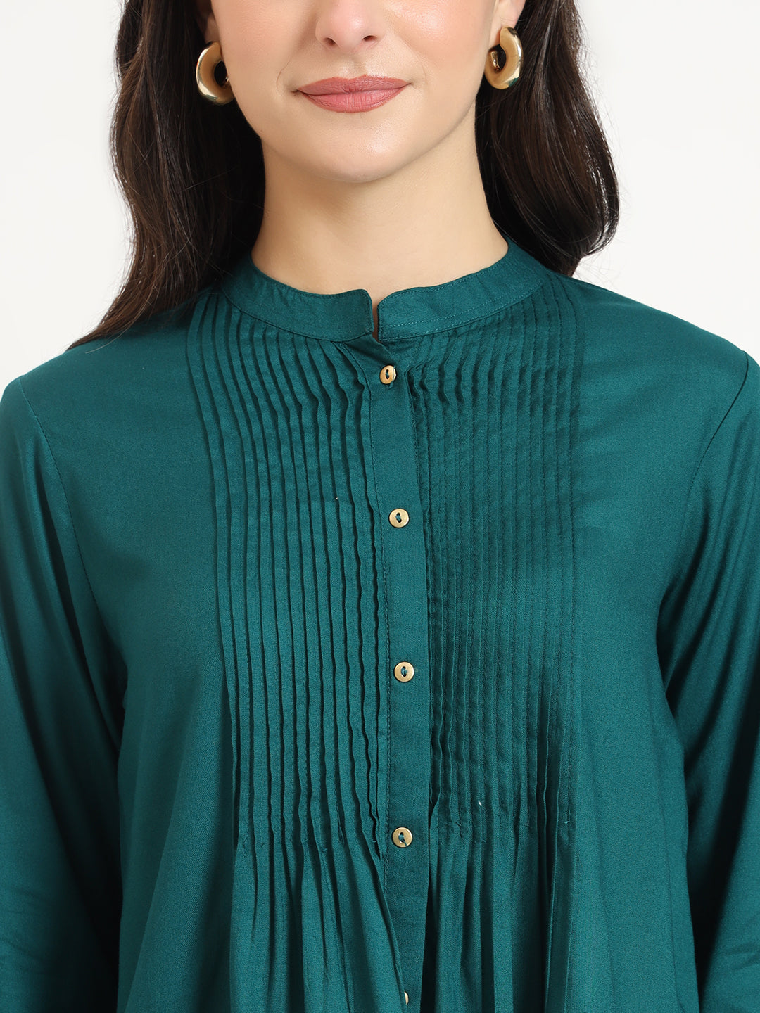 Turquoise Solid Print Rayon Fabric Straight Top