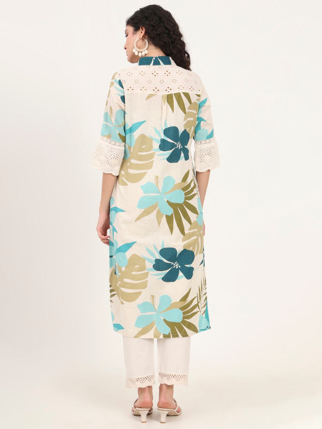 Blue Floral Printed Cotton Kurta
