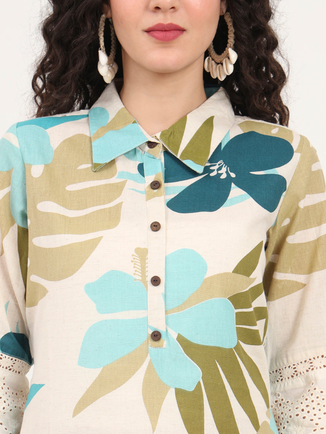 Blue Floral Printed Cotton Kurta