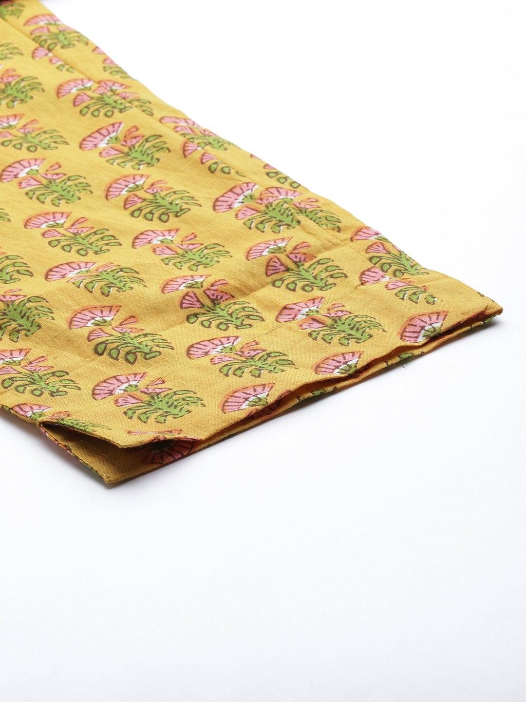 Jamal Jamaloo Yellow Floral Printed Straight Kurta Pant Sets - Jamal Jamaloo