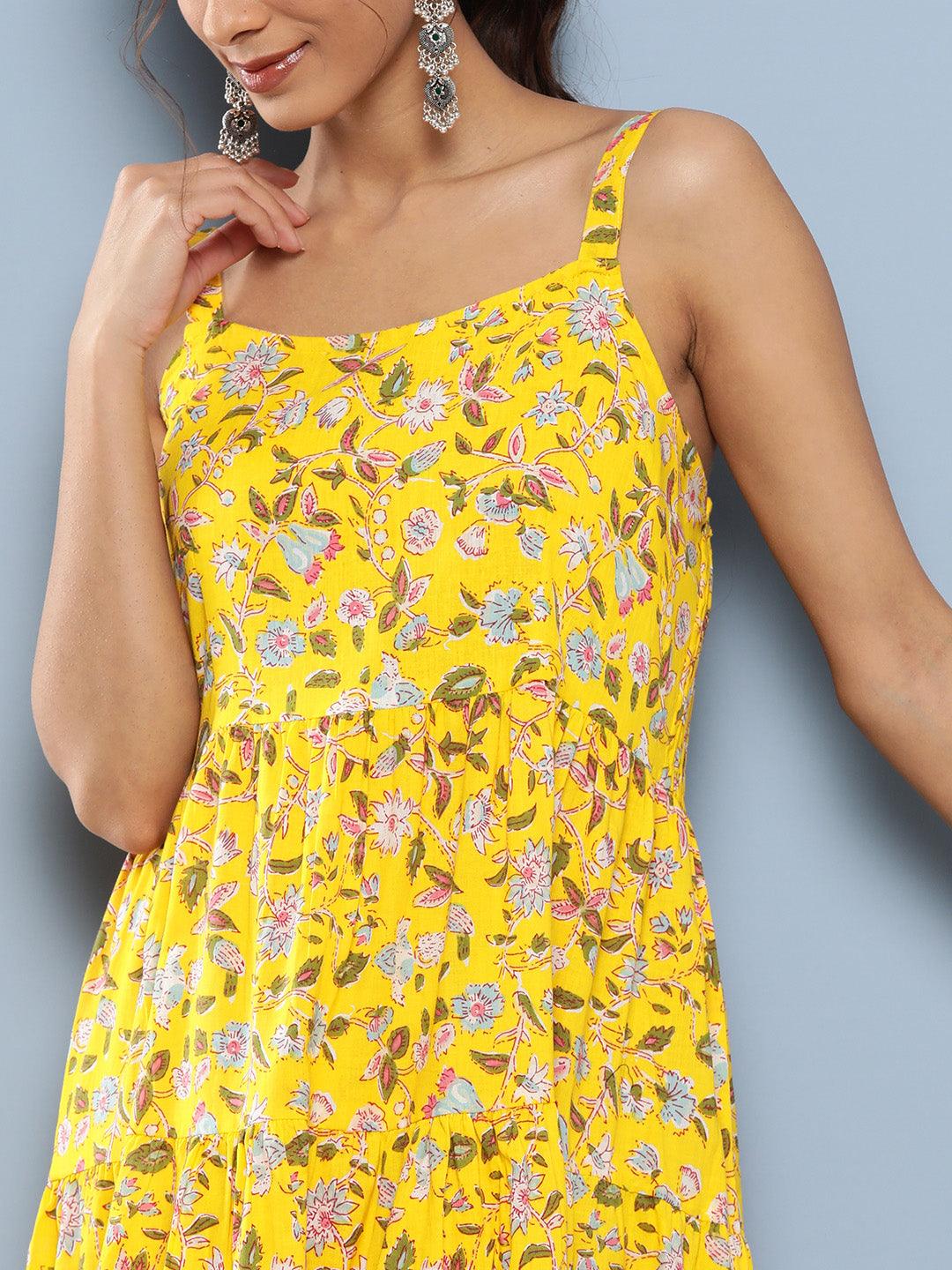 Jamal Jamaloo Yellow Floral Shoulder Strip Long Dress - Jamal Jamaloo