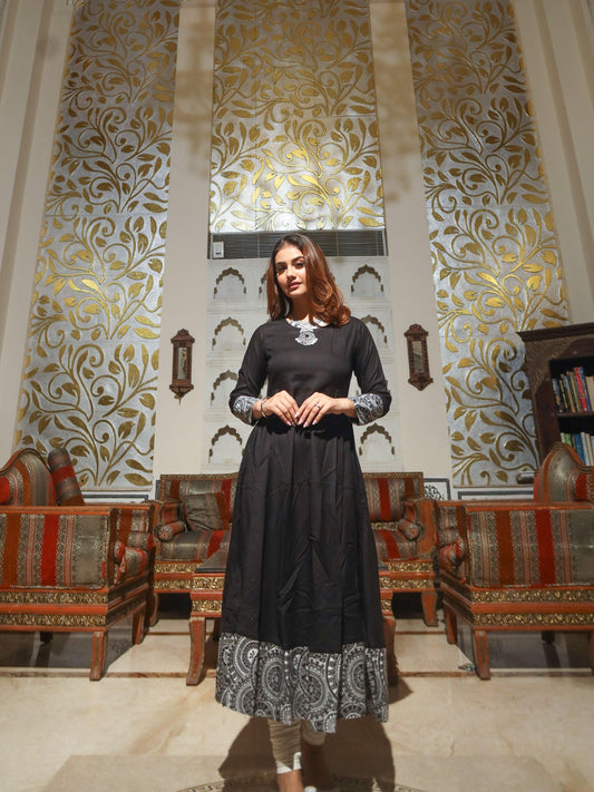 Jamal Jamaloo Black Rayon A-line Kurti - Jamal Jamalooworld.com
