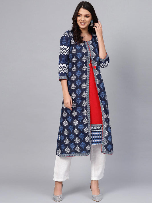 Jamal Jamaloo Blue Cotton & Rayon A-line Kurti - Jamal Jamaloo