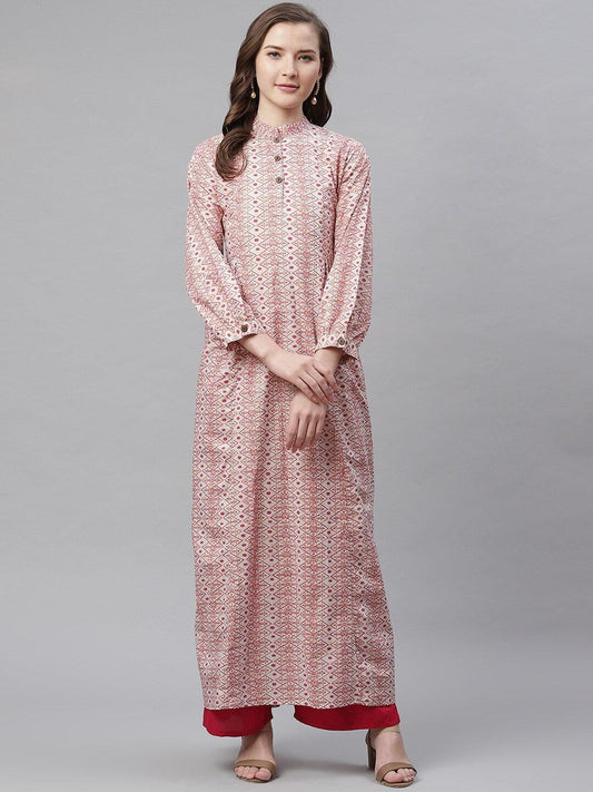 Jamal Jamaloo White Peach Maxi Style Kurta - Jamal Jamaloo