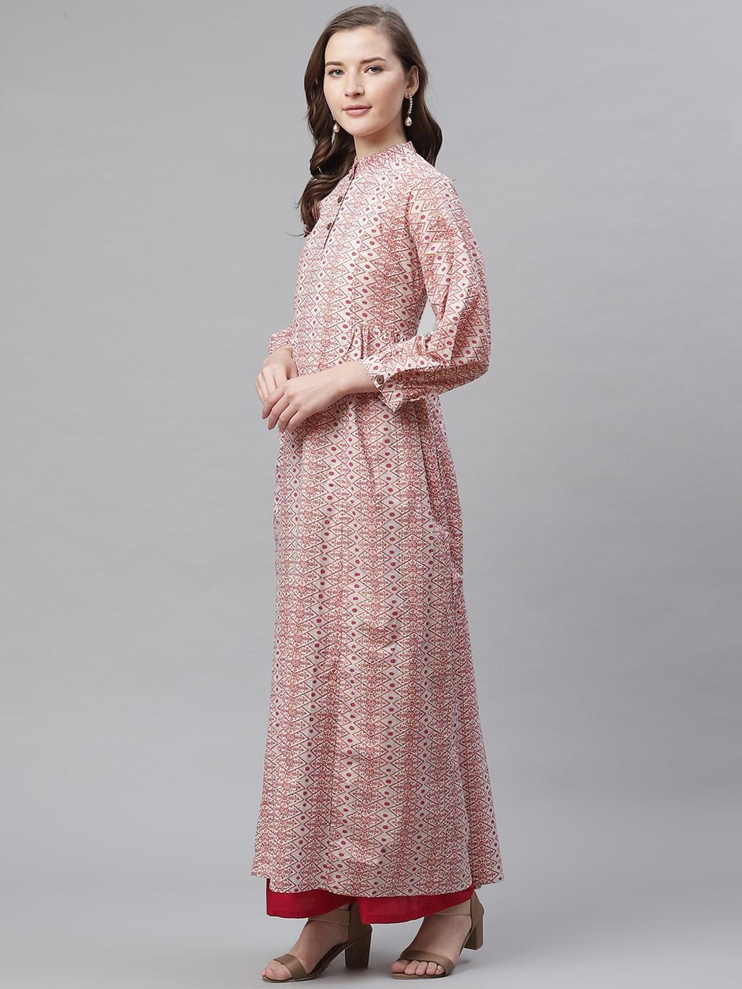 Jamal Jamaloo White Peach Maxi Style Kurta - Jamal Jamaloo
