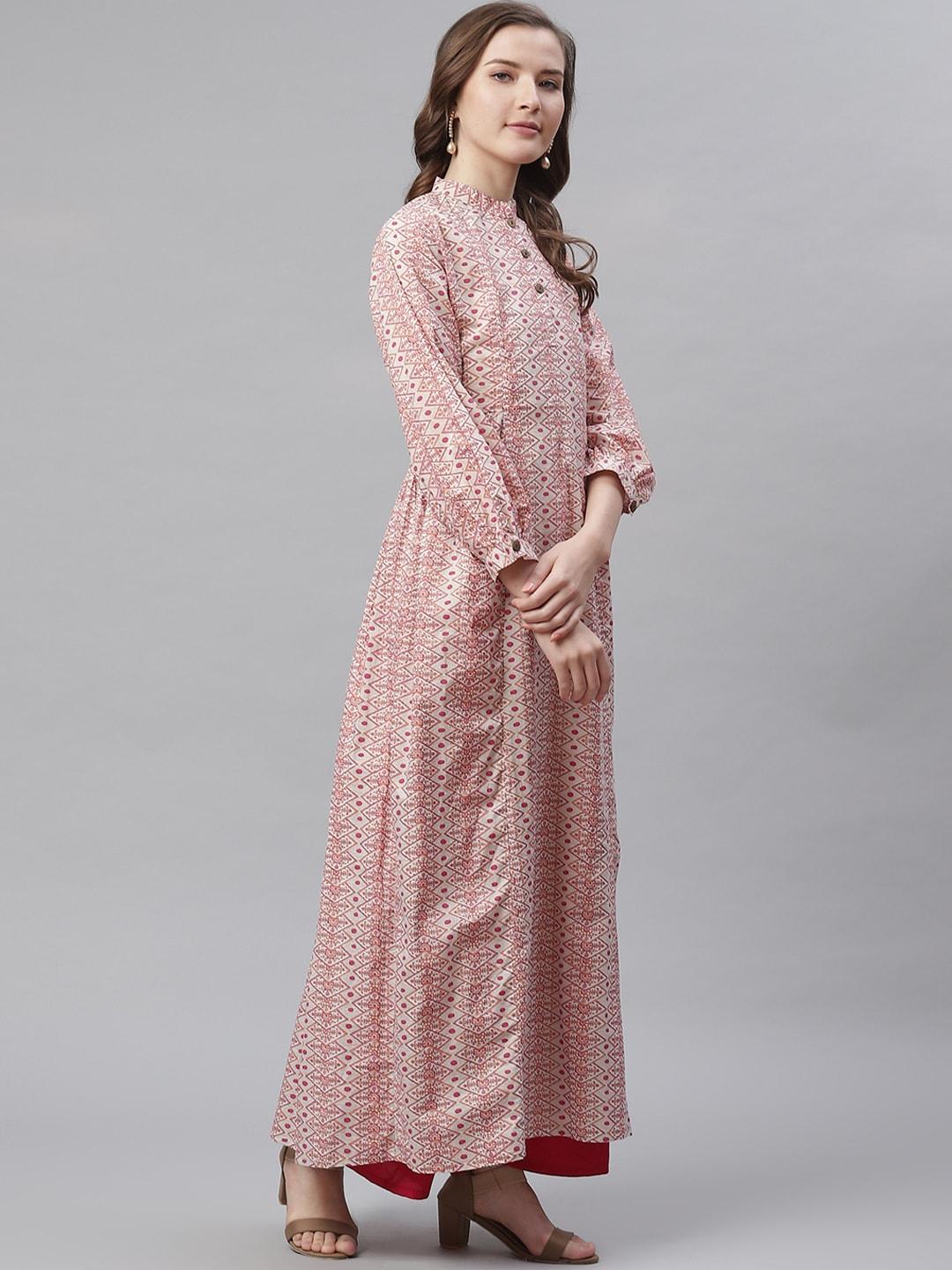 Jamal Jamaloo White Peach Maxi Style Kurta - Jamal Jamaloo