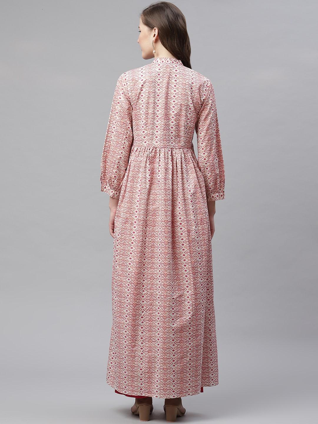Jamal Jamaloo White Peach Maxi Style Kurta - Jamal Jamaloo
