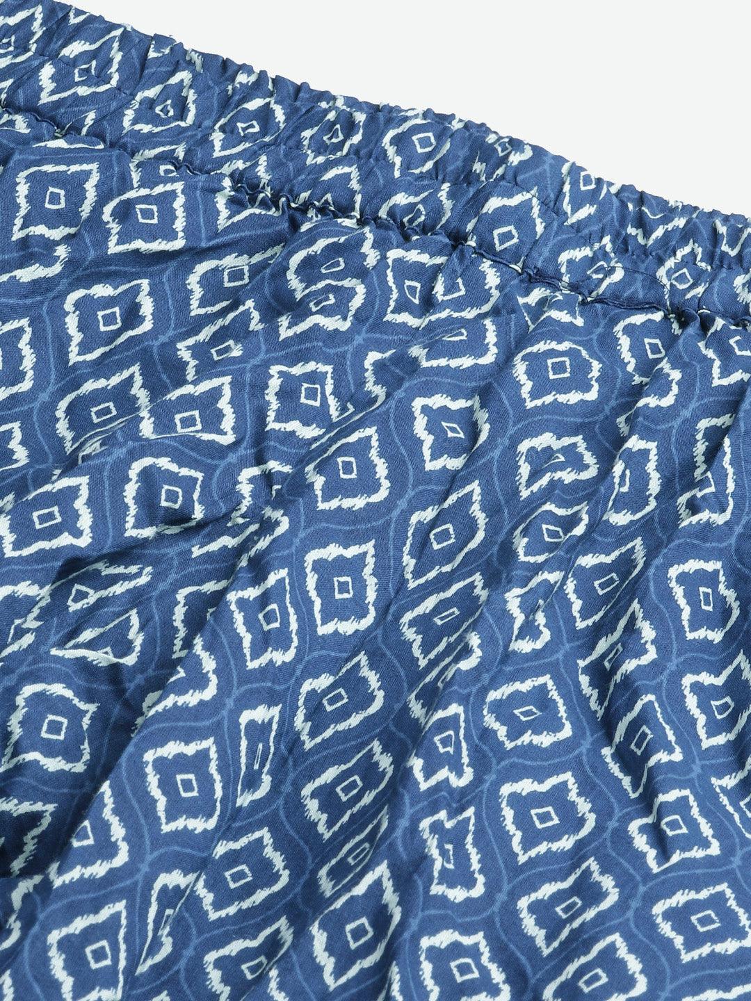 Jamal Jamaloo Indigo Printed Cotton Nightsuit - Jamal Jamaloo