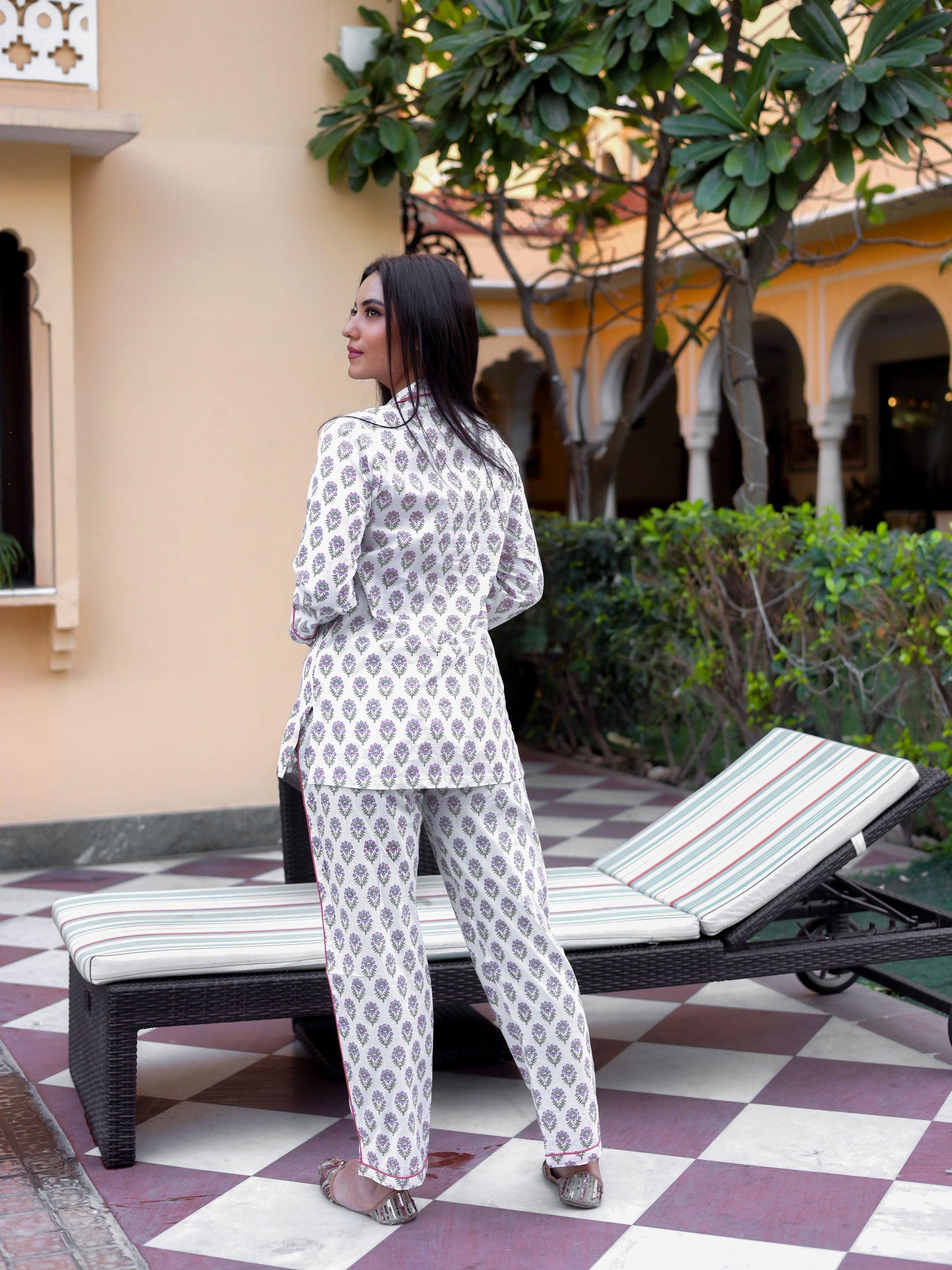 Jamal Jamaloo White Printed Cotton Night Suit - Jamal Jamalooworld.com