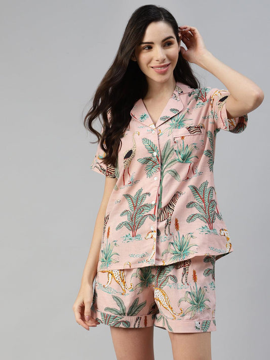 Jamal Jamaloo Pink Cotton Floral Print Night Suit - Jamal Jamaloo