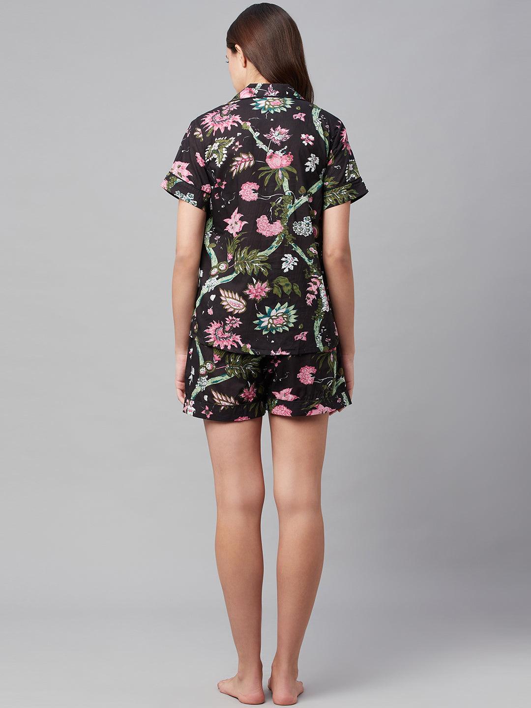 Jamal Jamaloo Black Cotton Floral Print Night Suit - Jamal Jamaloo