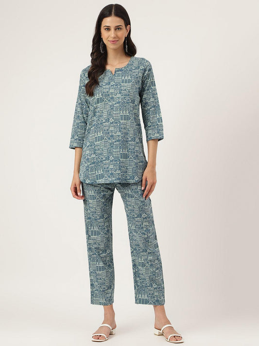 Jamal Jamaloo Teal Blue Printed Loungewear/Nightwear - Jamal Jamaloo