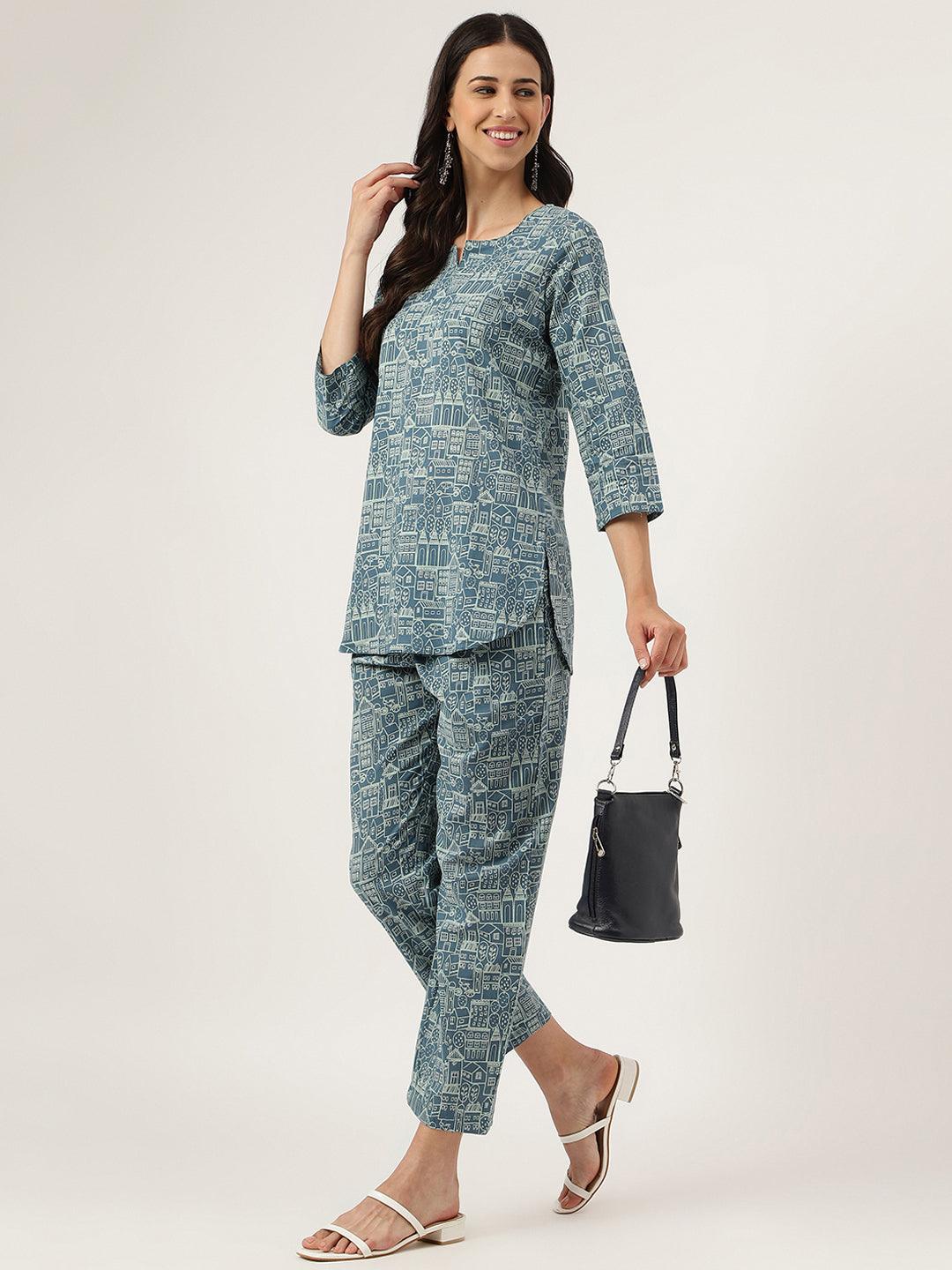 Jamal Jamaloo Teal Blue Printed Loungewear/Nightwear - Jamal Jamaloo