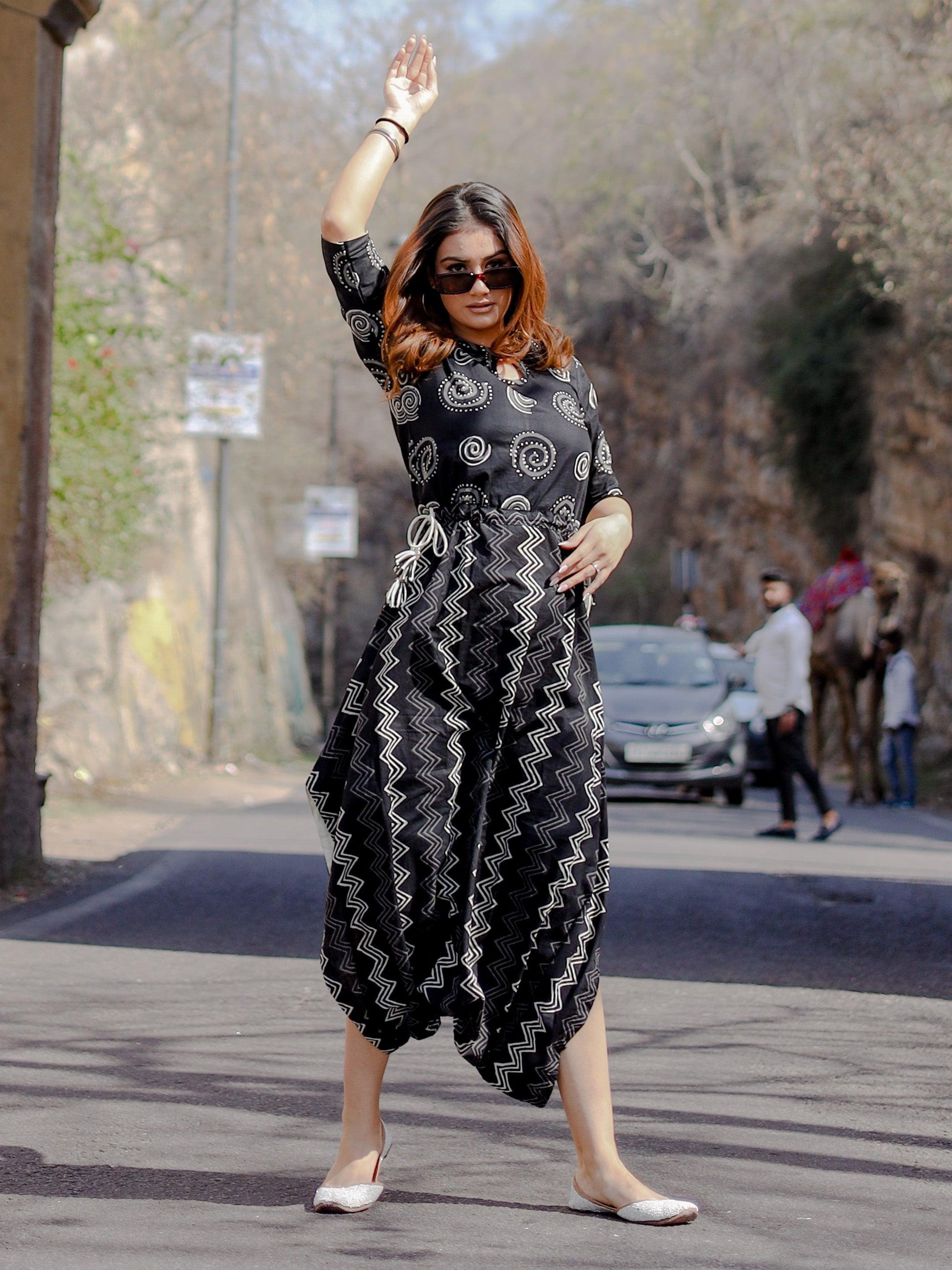 Jamal Jamaloo Black Dhoti Style Cotton Jumpsuit - Jamal Jamalooworld.com