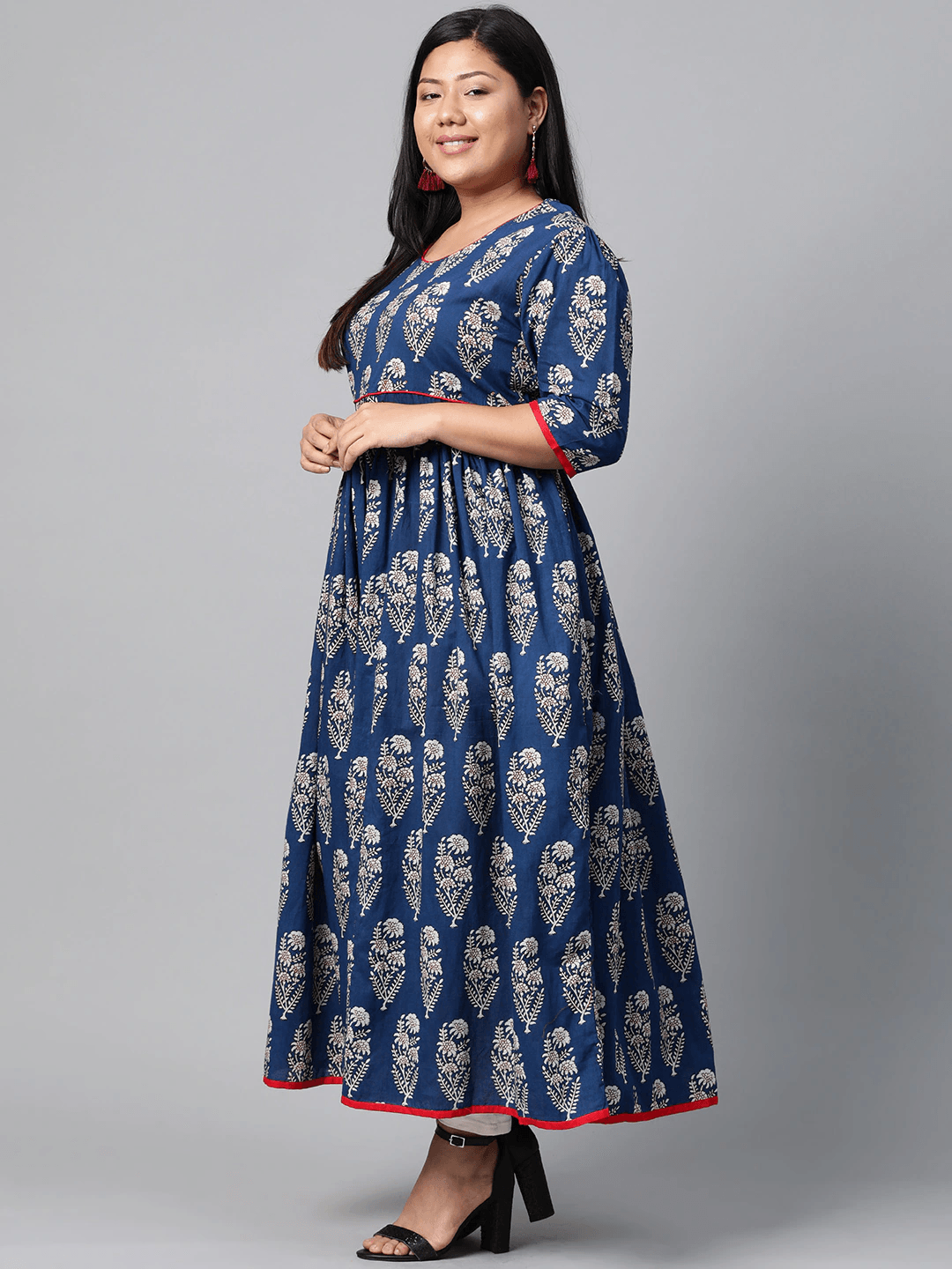 Plus Size Royal Blue Printed Floor Length Anarkali - Jamal Jamaloo
