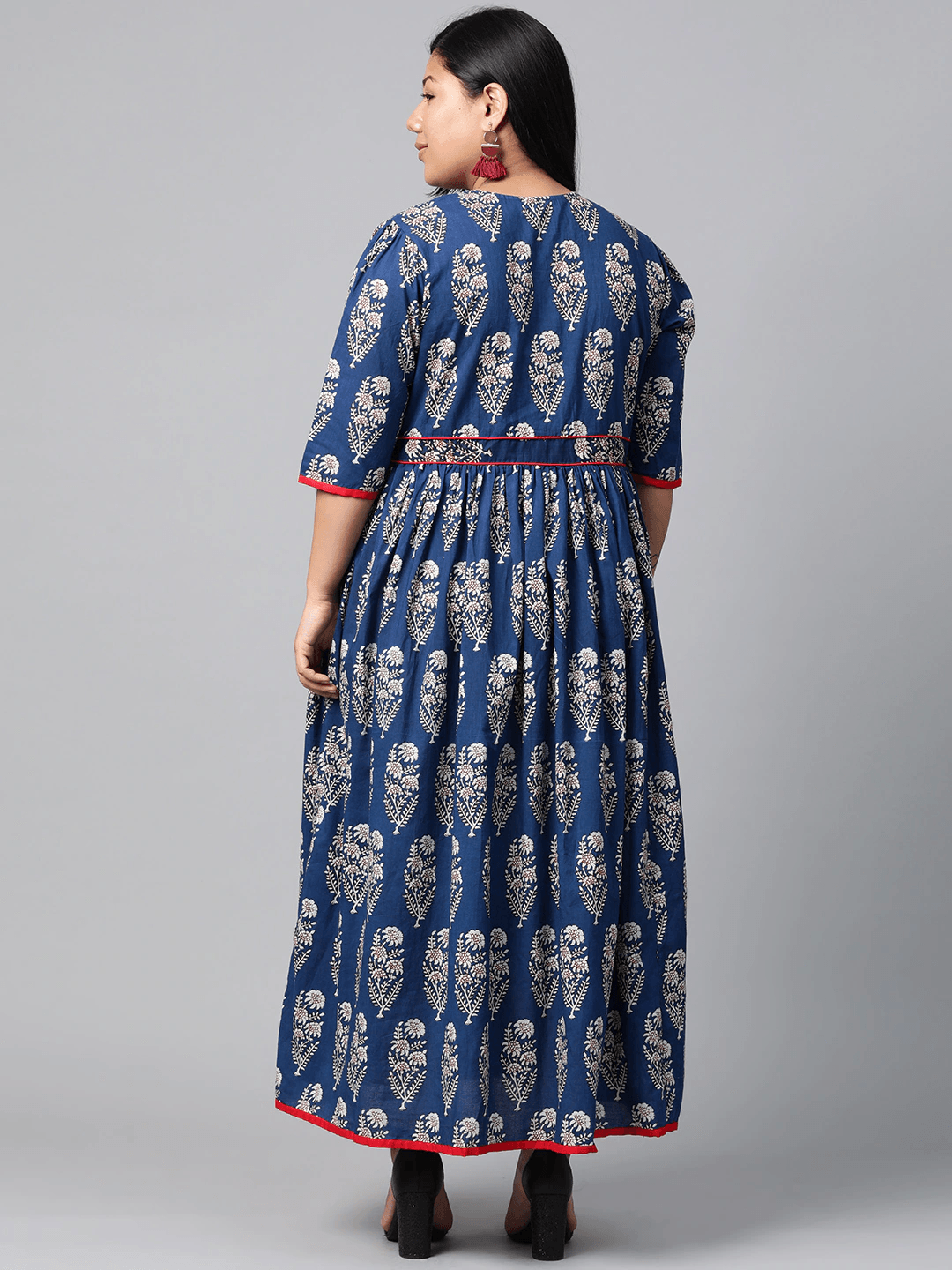 Plus Size Royal Blue Printed Floor Length Anarkali - Jamal Jamaloo