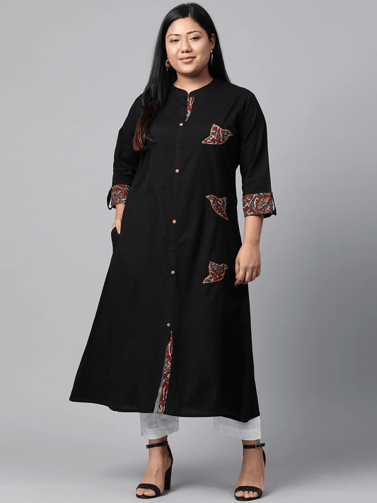 Plus SIze Sequin Work Black Kurta - Jamal Jamaloo