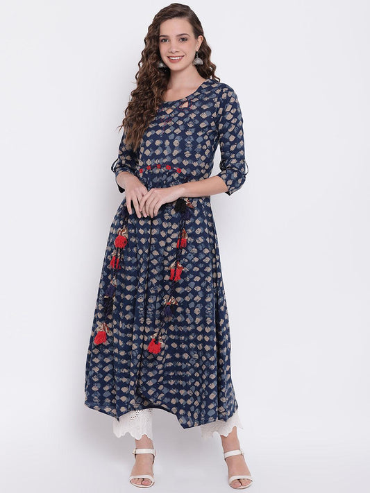 Jamal Jamaloo Indigo A Line Cotton Kurta - Jamal Jamaloo