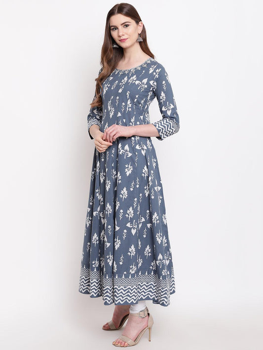 Jamal Jamaloo Grey Cotton Gotta Patti Work Anarkali Kurta - Jamal Jamaloo
