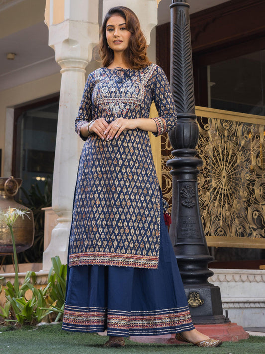 Jamal Jamaloo Navy Blue Cotton Gota Patti Palazzo Set - Jamal Jamalooworld.com