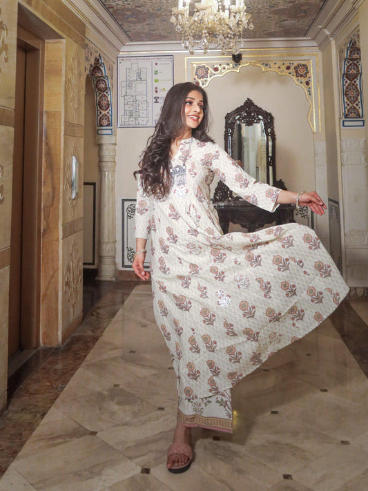 Jamal Jamaloo ivory white self print cotton kurti with palazzo set - Jamal Jamalooworld.com