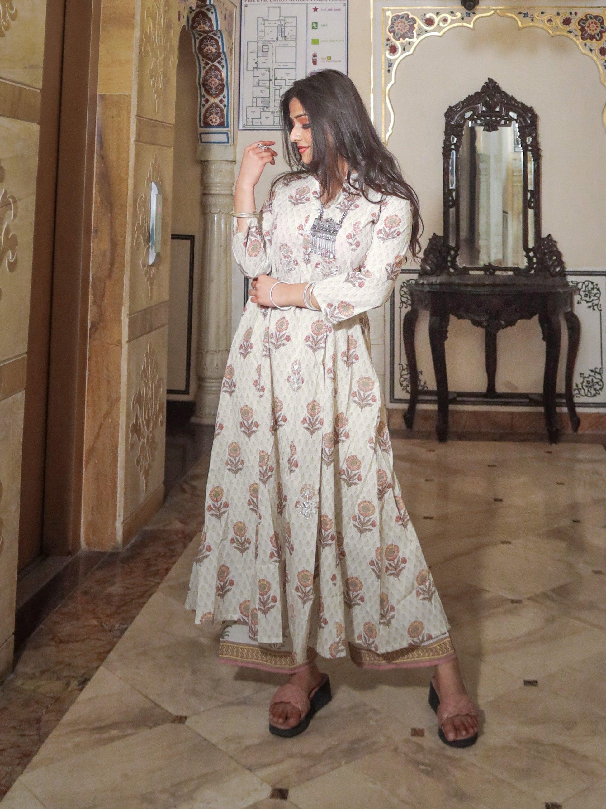 Jamal Jamaloo ivory white self print cotton kurti with palazzo set - Jamal Jamalooworld.com