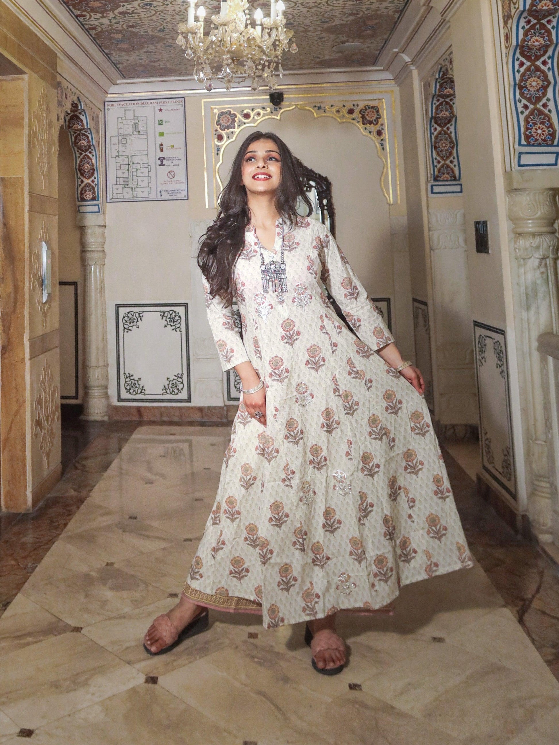 Jamal Jamaloo ivory white self print cotton kurti with palazzo set - Jamal Jamalooworld.com