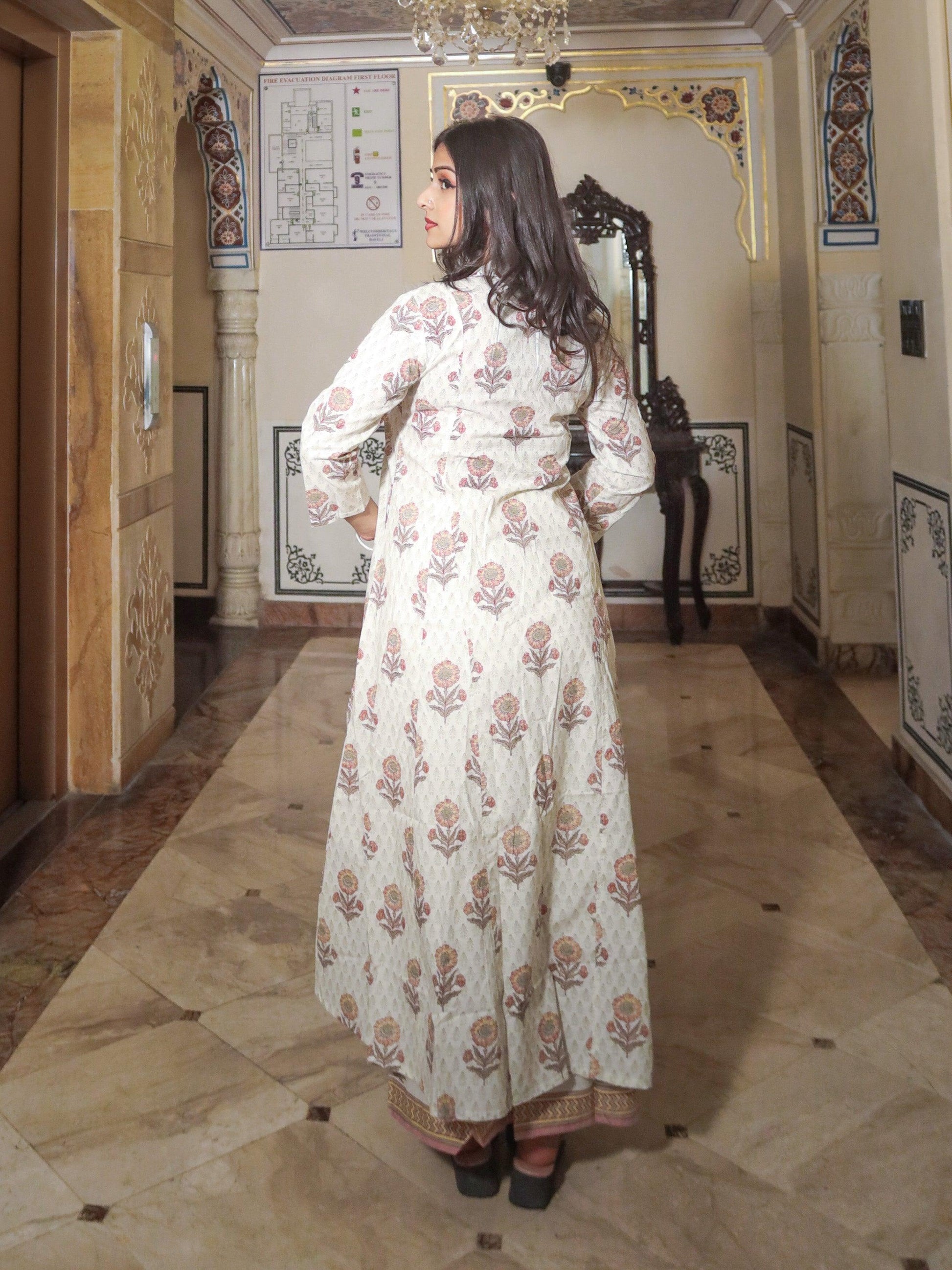 Jamal Jamaloo ivory white self print cotton kurti with palazzo set - Jamal Jamalooworld.com
