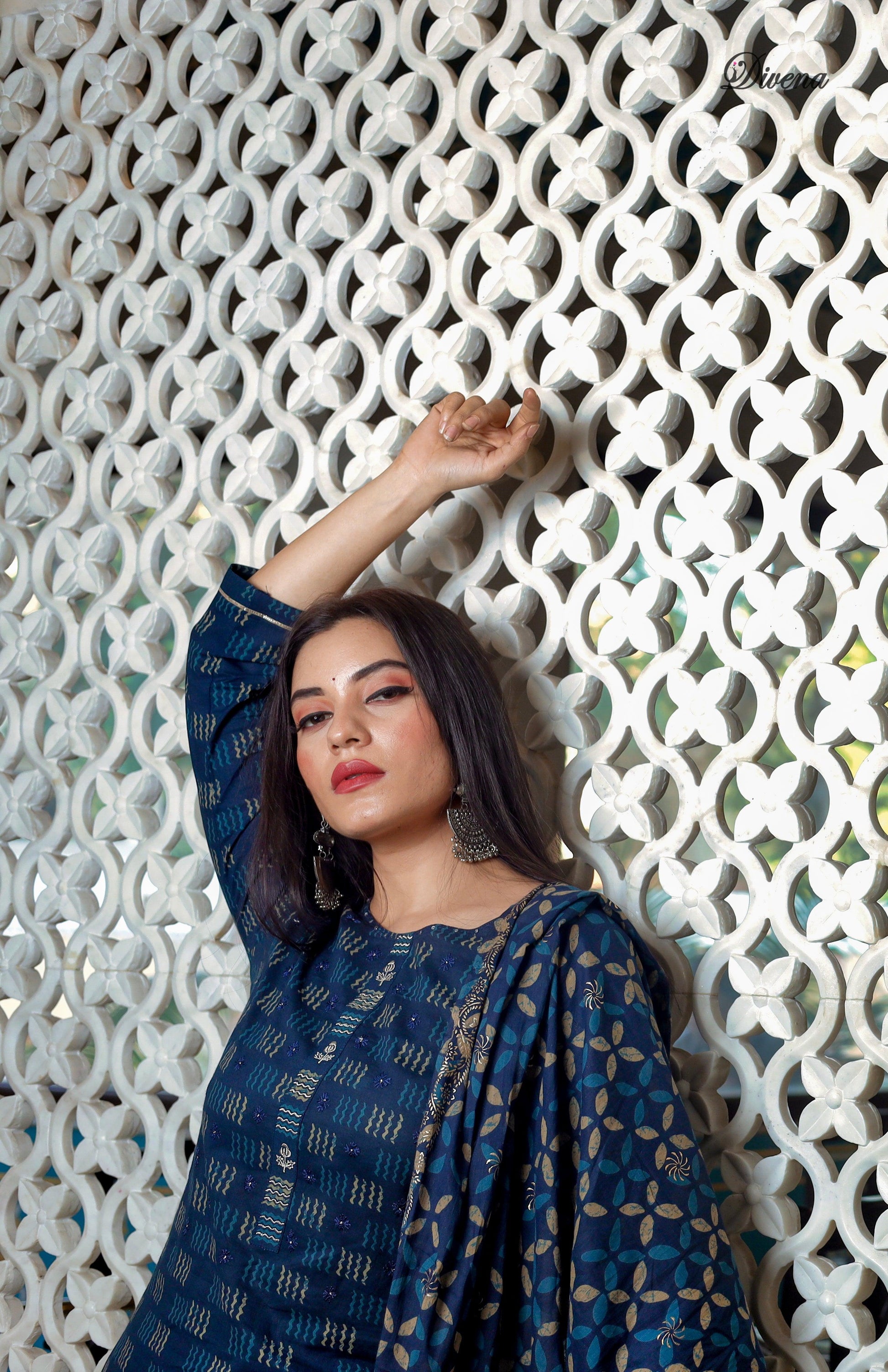 Jamal Jamaloo Indigo Kurta Set With Palazzo and Dupatta - Jamal Jamalooworld.com