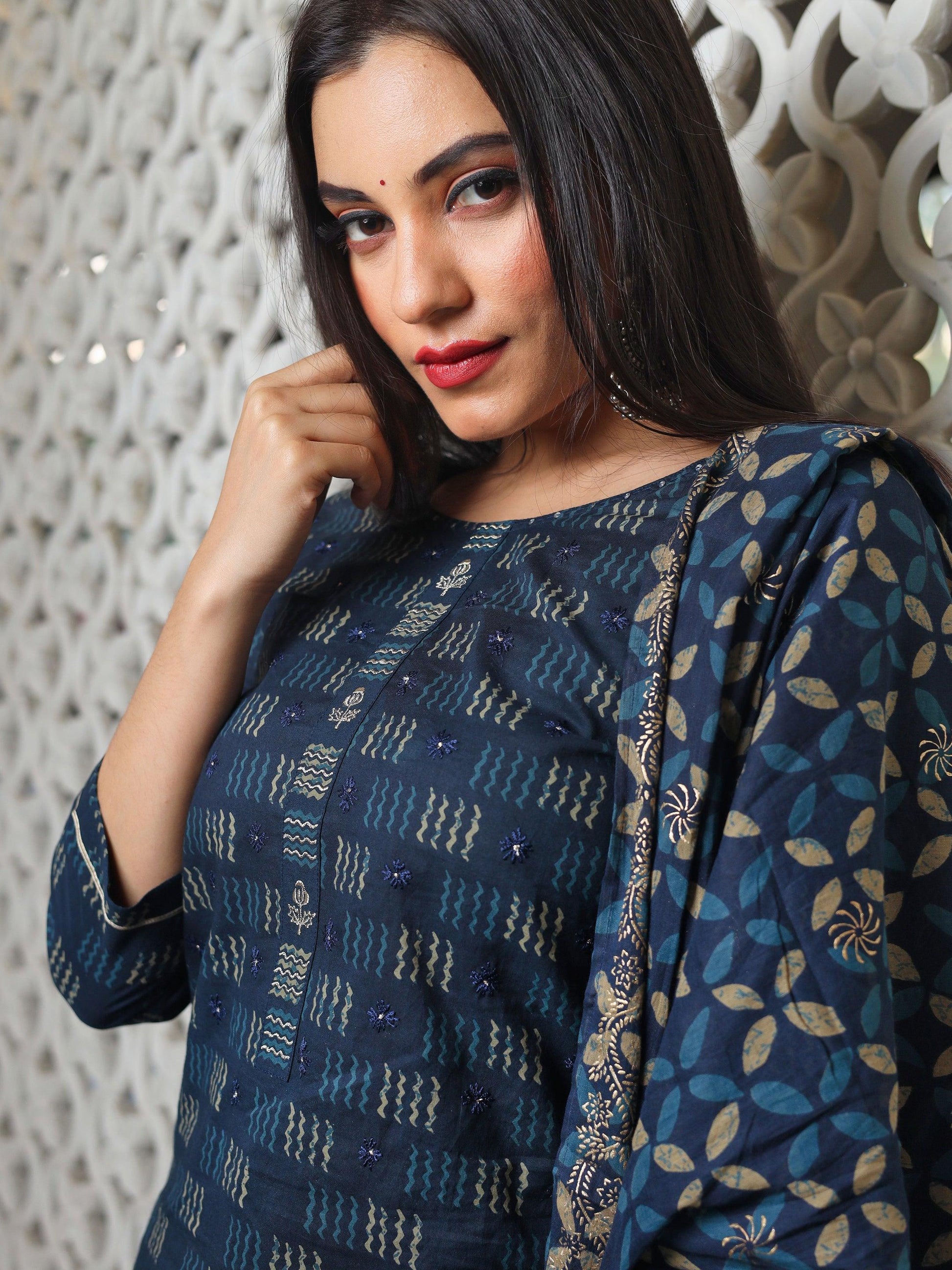 Jamal Jamaloo Indigo Kurta Set With Palazzo and Dupatta - Jamal Jamalooworld.com